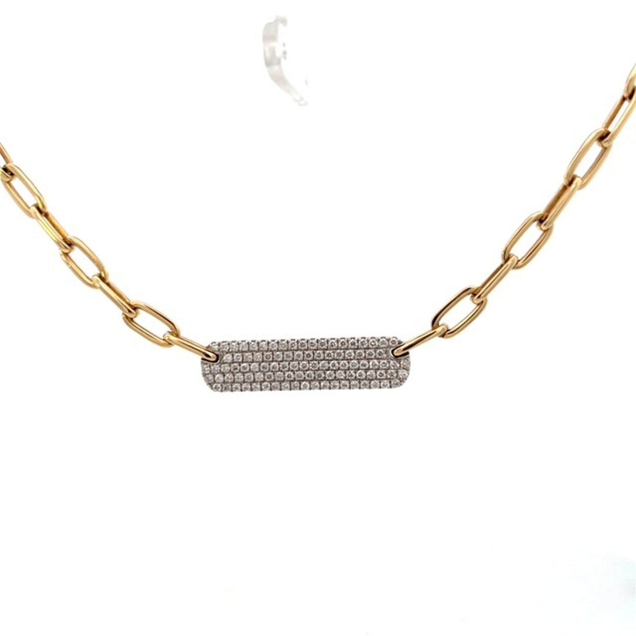 14KTwo-Toned 1.16ctw Pave Diamond Bar Azuki Chain Necklace