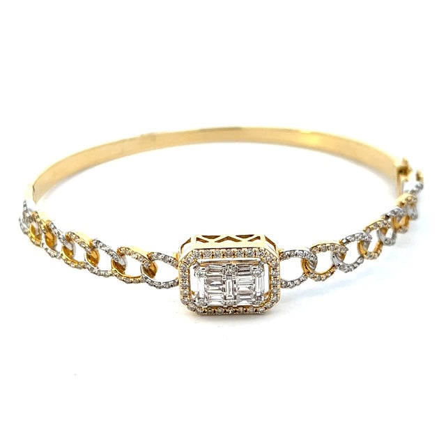 14K Yellow Gold Cluster Diamond Link Bangle