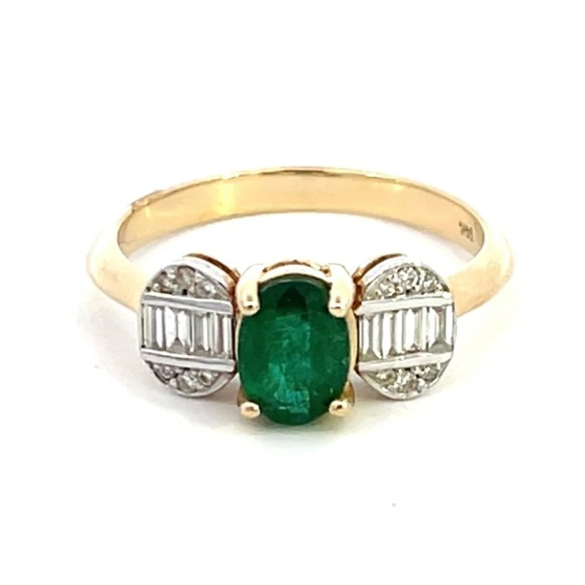 14K Yellow Gold Emerald & Diamond Ring
