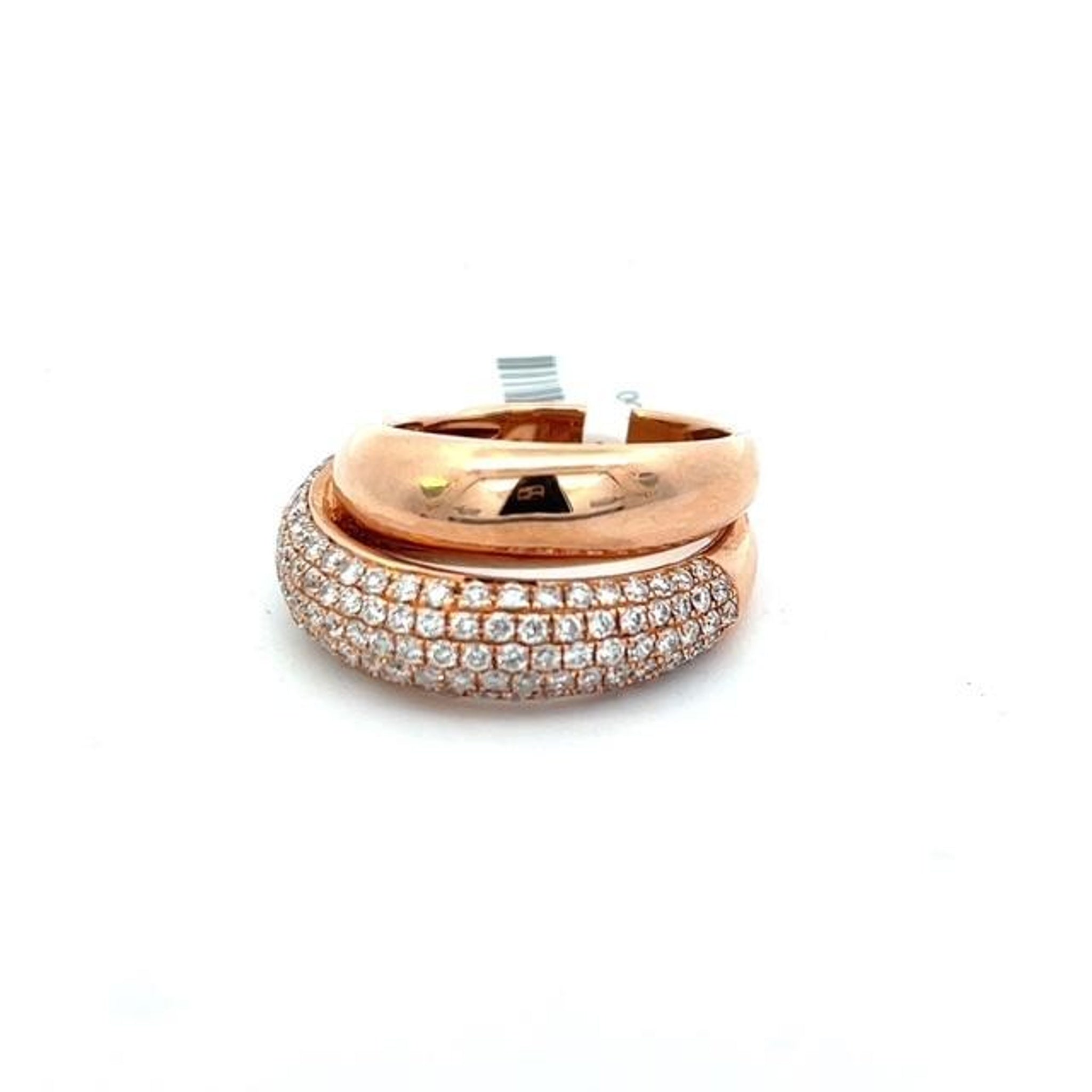 14K Rose Gold Solid 1.89ctw Pave Diamond & Plain Shank Ring