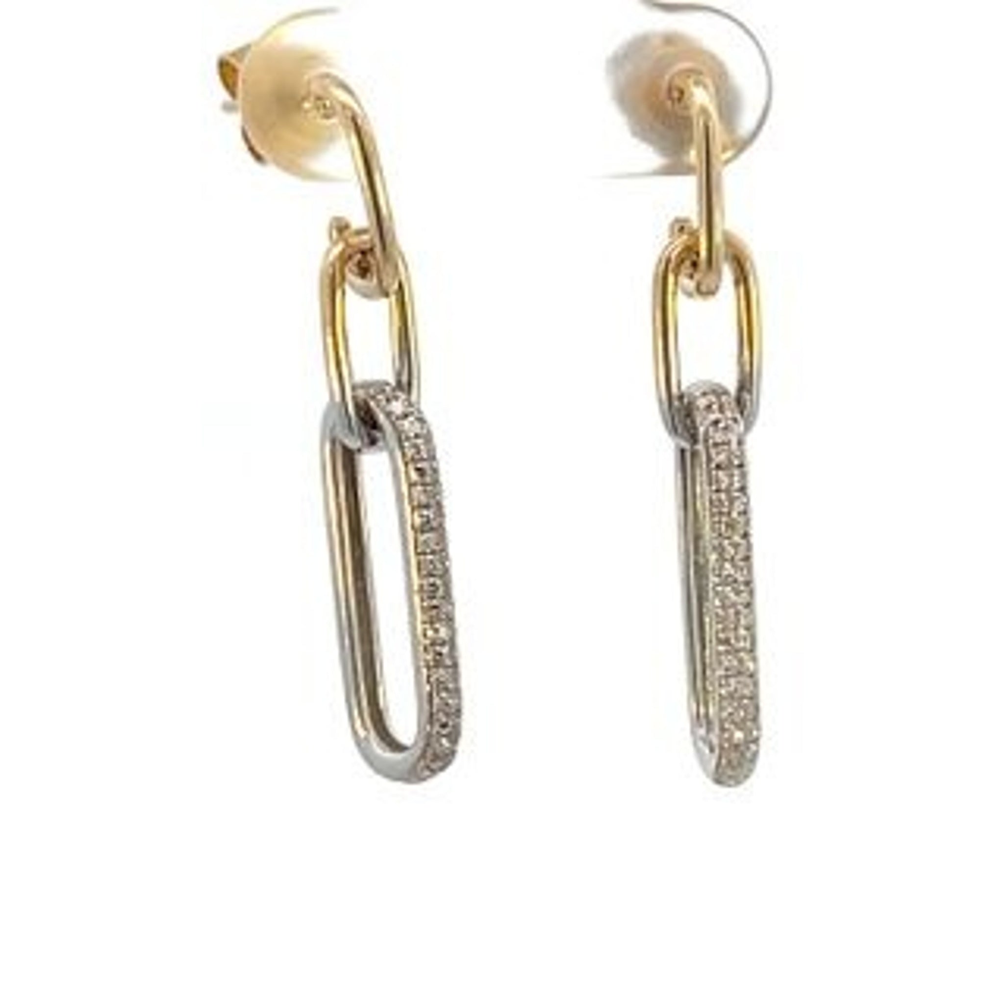14K Two-Tone 0.48ctw Diamond Paperclip Studs
