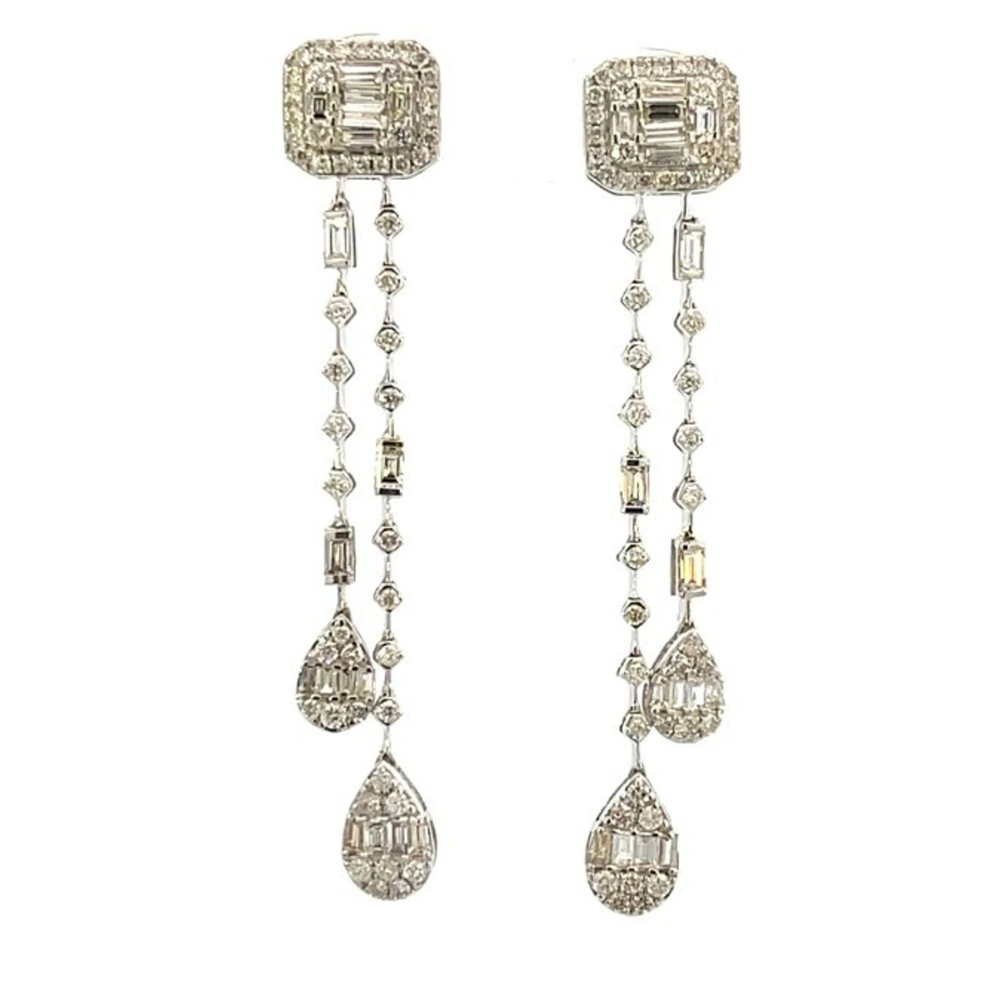 14K White Gold Baguette Drop Earring