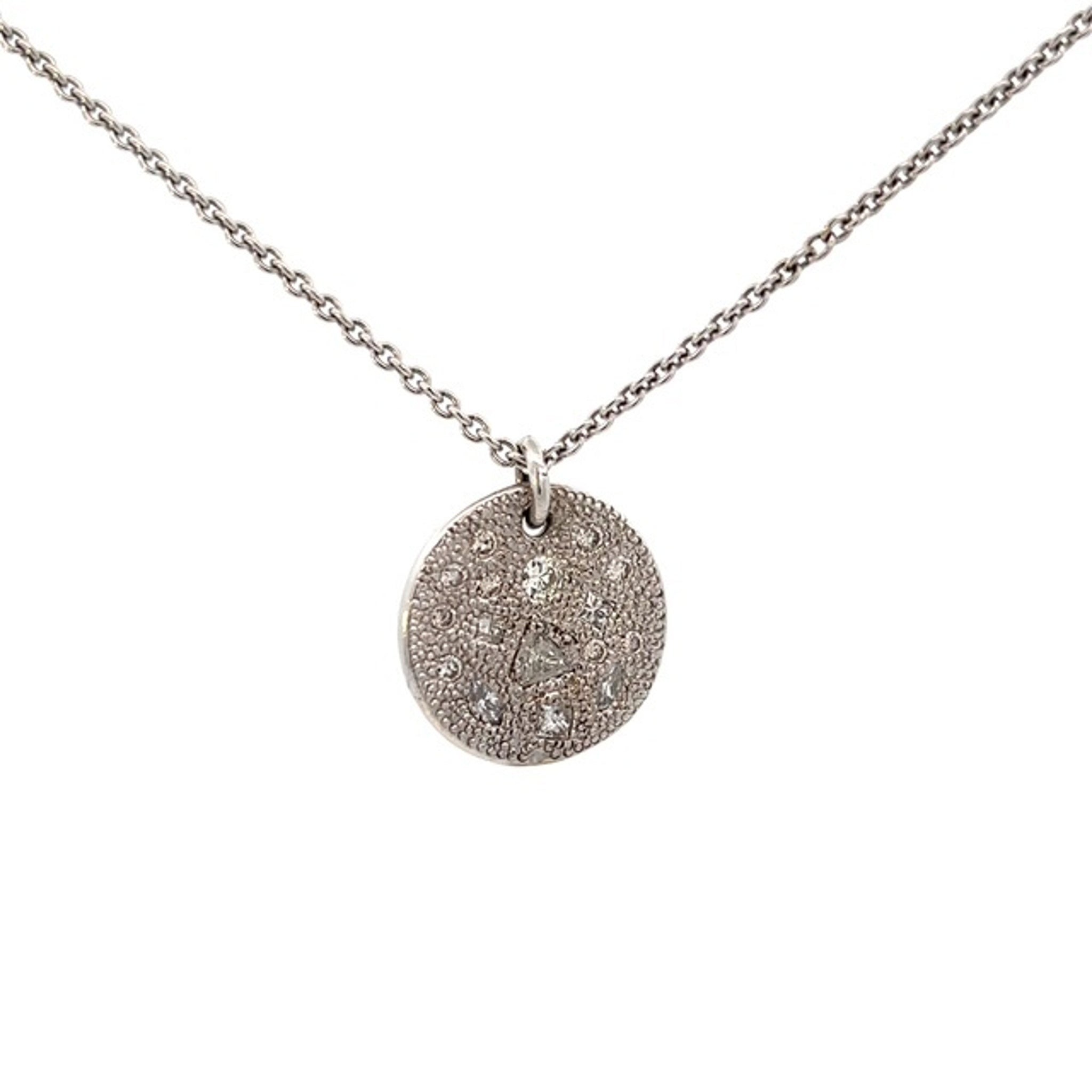 14K White Gold Mix Shape Diamond Round Pendant Necklace