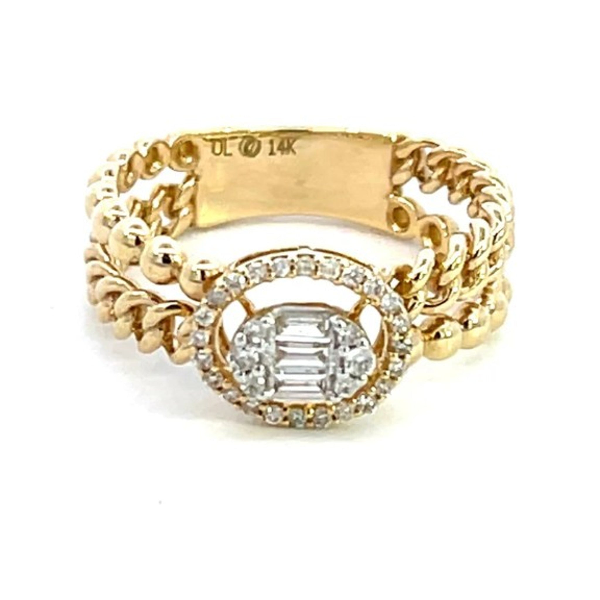 14K Yellow Gold 0.24ctw Diamond Double Shank Chain Ring