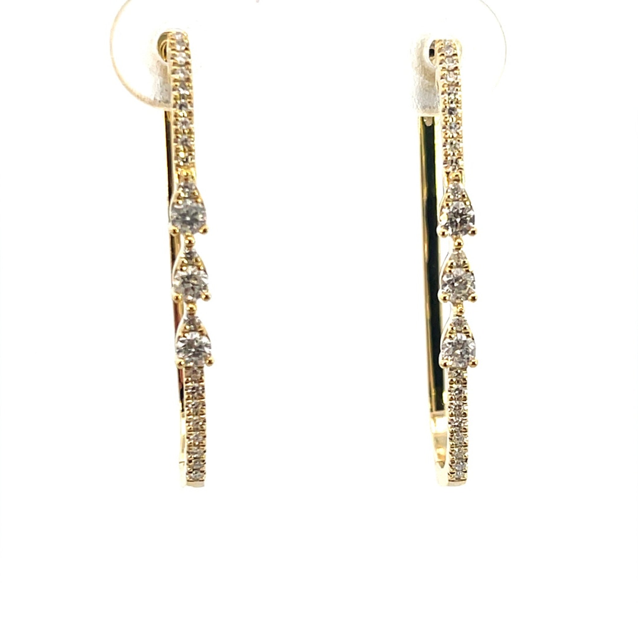 14K Yellow Gold 0.38ctw Diamond Rectangular Hoop Earring