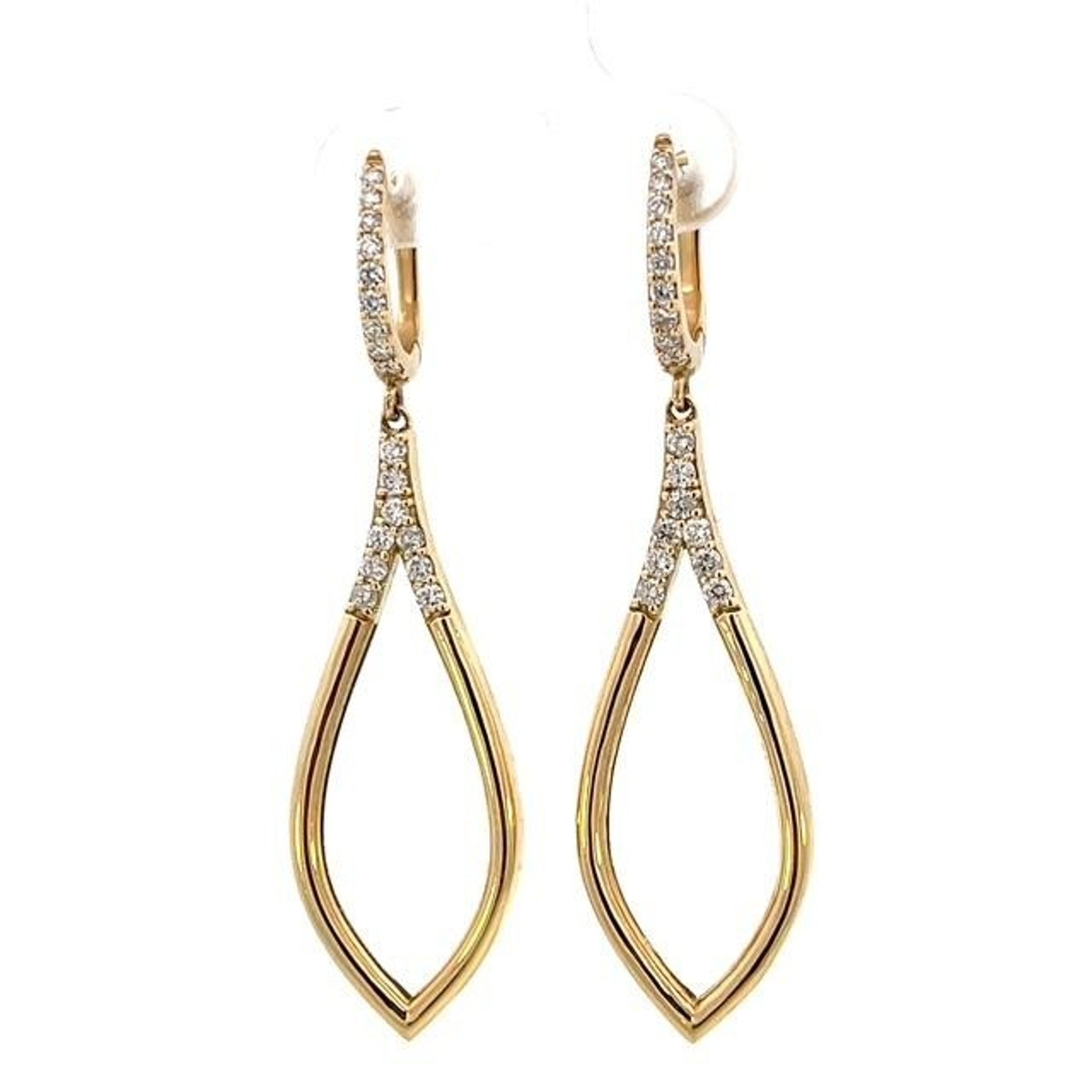 14K Yellow Gold 0.60ctw Diamond Open Teardrop Shape Long Earring