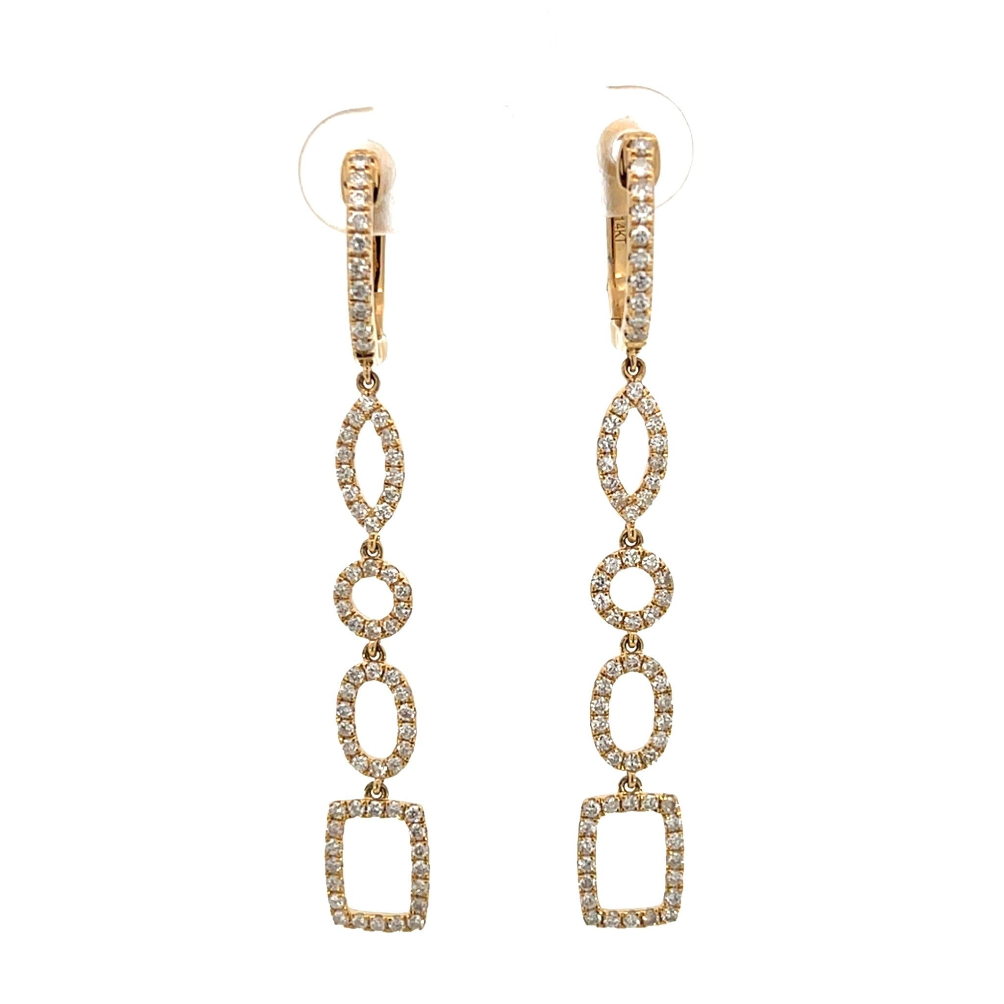 14K Yellow Gold 1.03ctw Diamond Geometric Links Long Earring