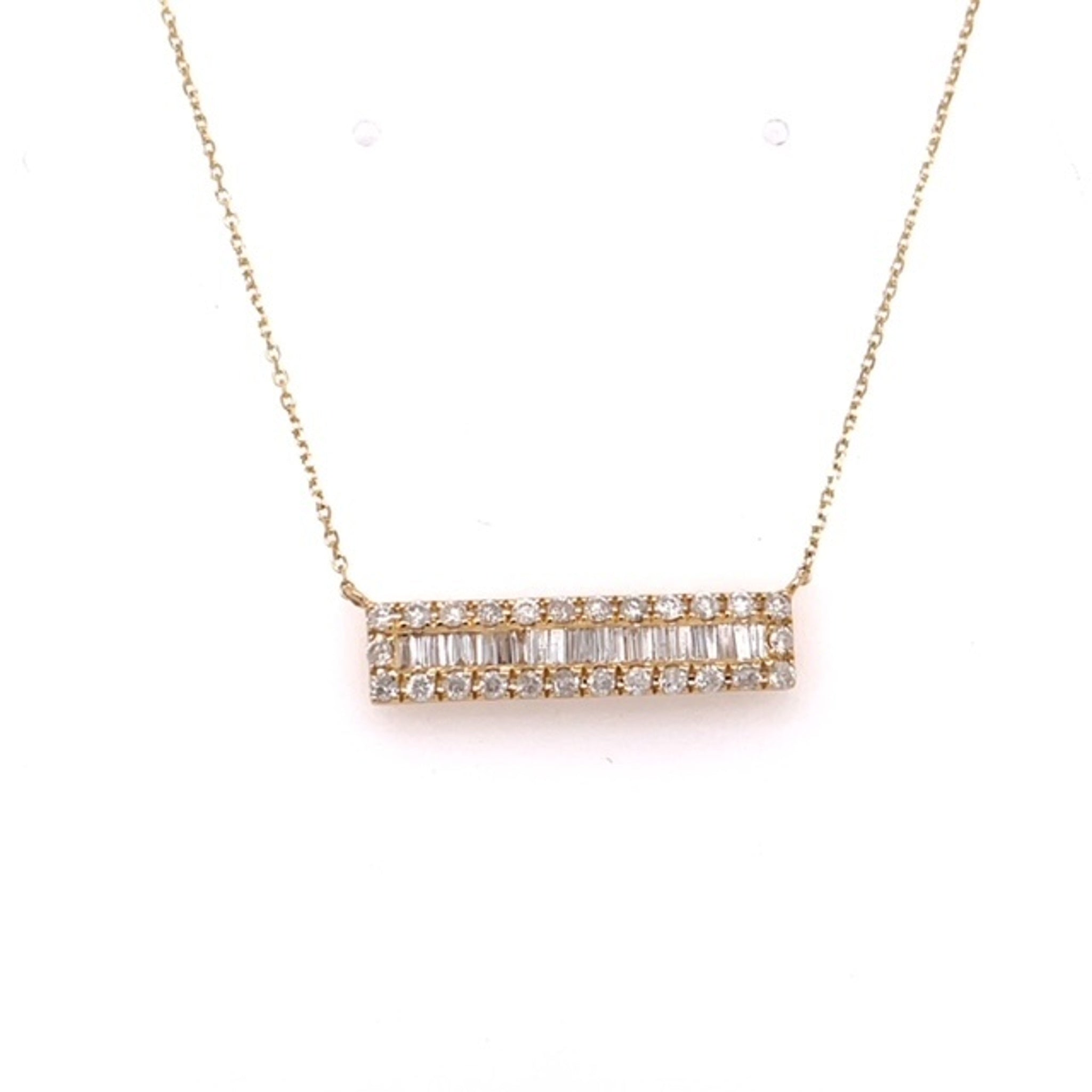 14K Yellow Gold Cluster Diamond Bar Necklace