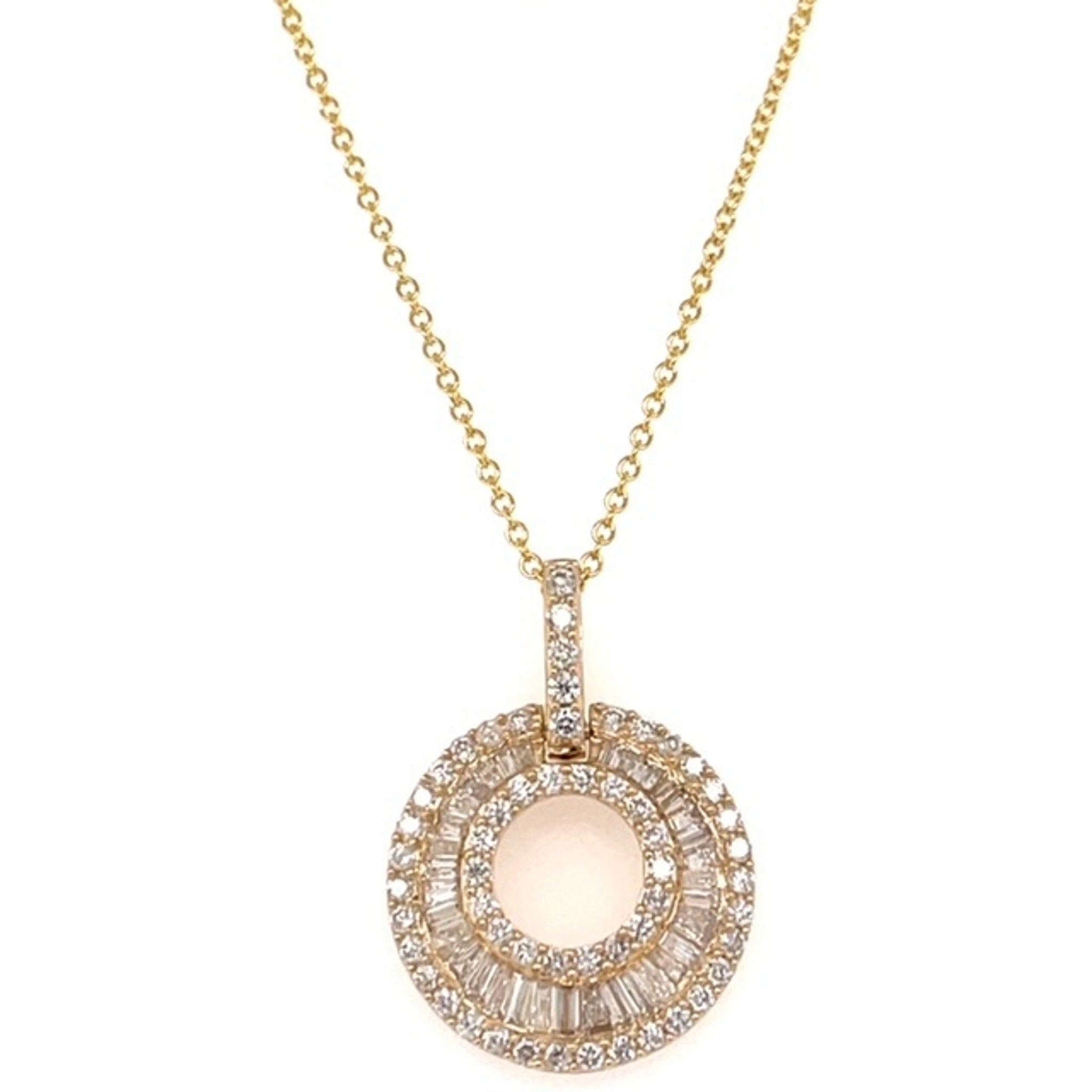 14K Yellow Gold Cluster of Baguette & Round Diamonds pendant Necklace