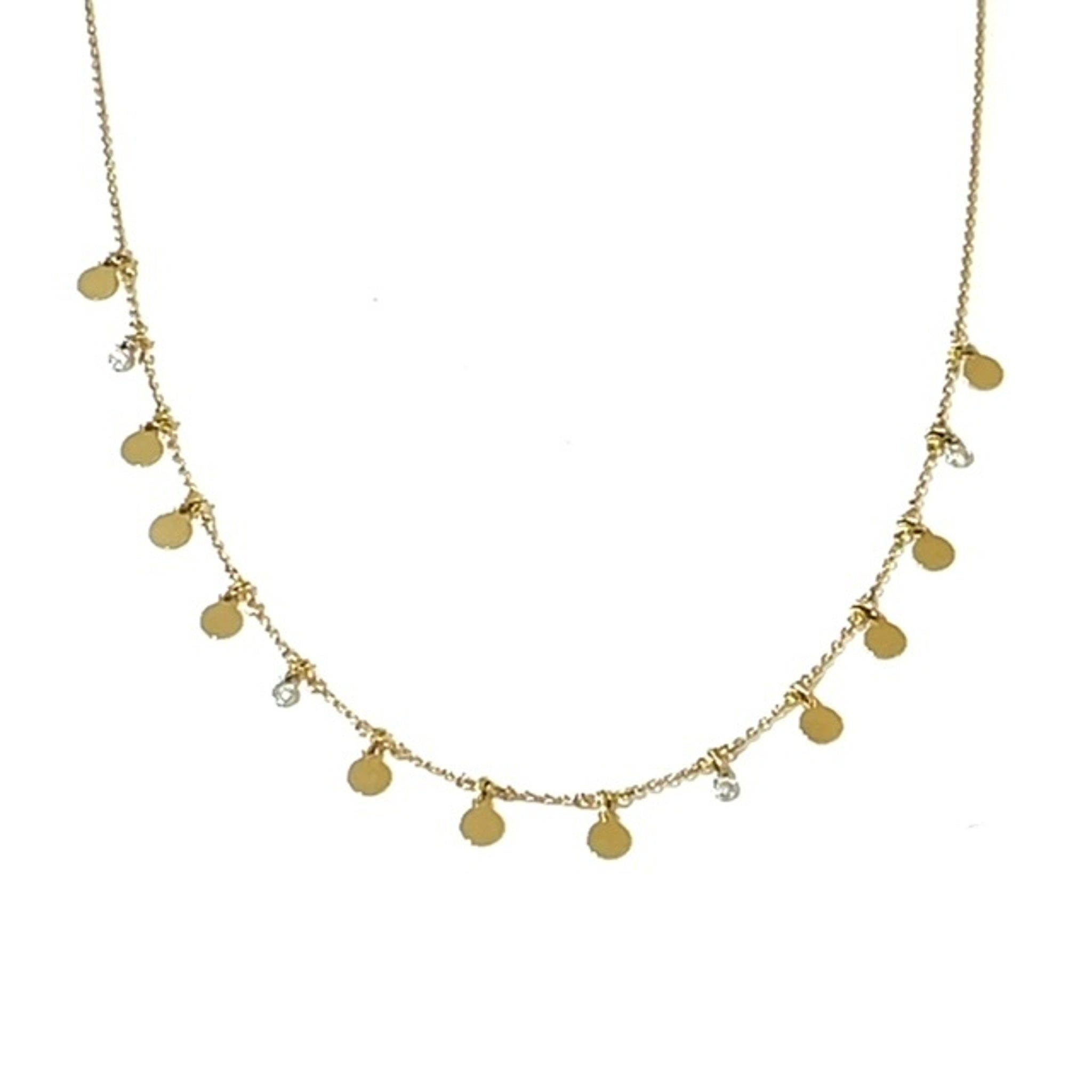 14K Yellow Gold Dangling Discs Necklace