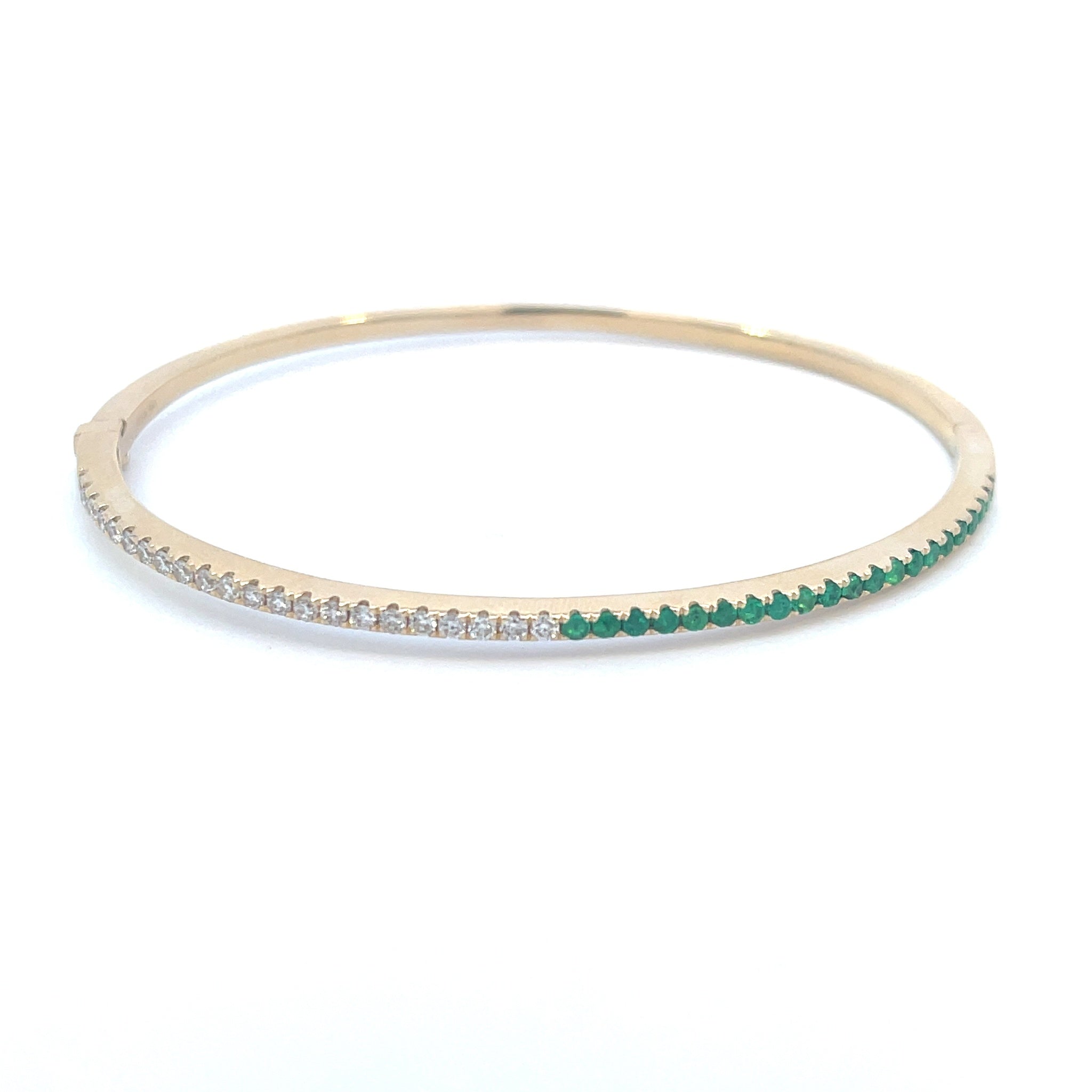 14K Yellow Gold Emerald & Diamond Minimalist Bangle