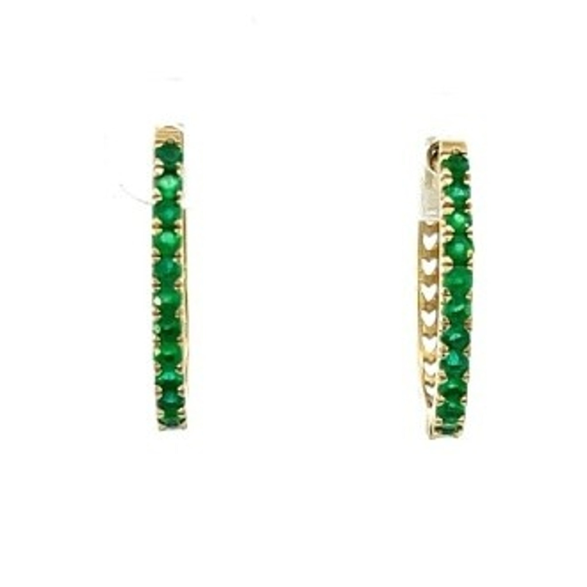 14K Yellow Gold Emerald Huggie Earring