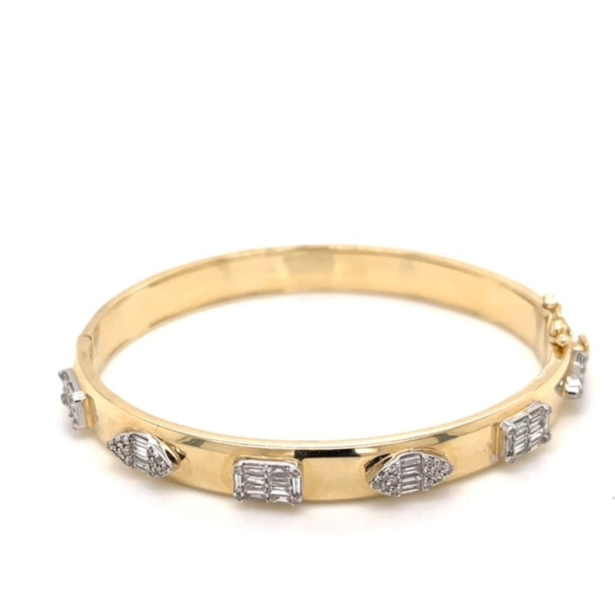 14K Yellow Gold Geometric Cluster Diamond Bangle