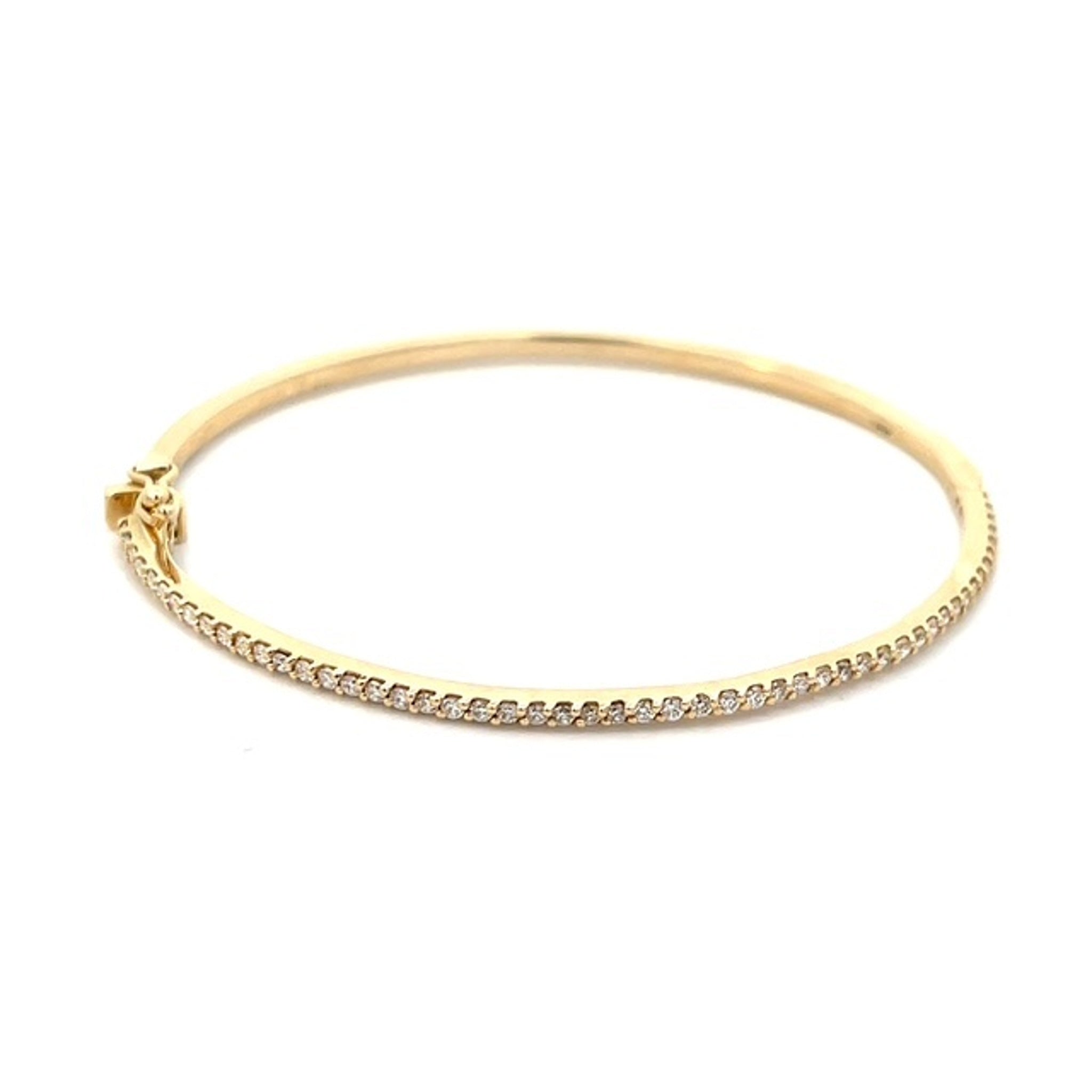14K Yellow Gold Halfway Single Row Diamond Bangle