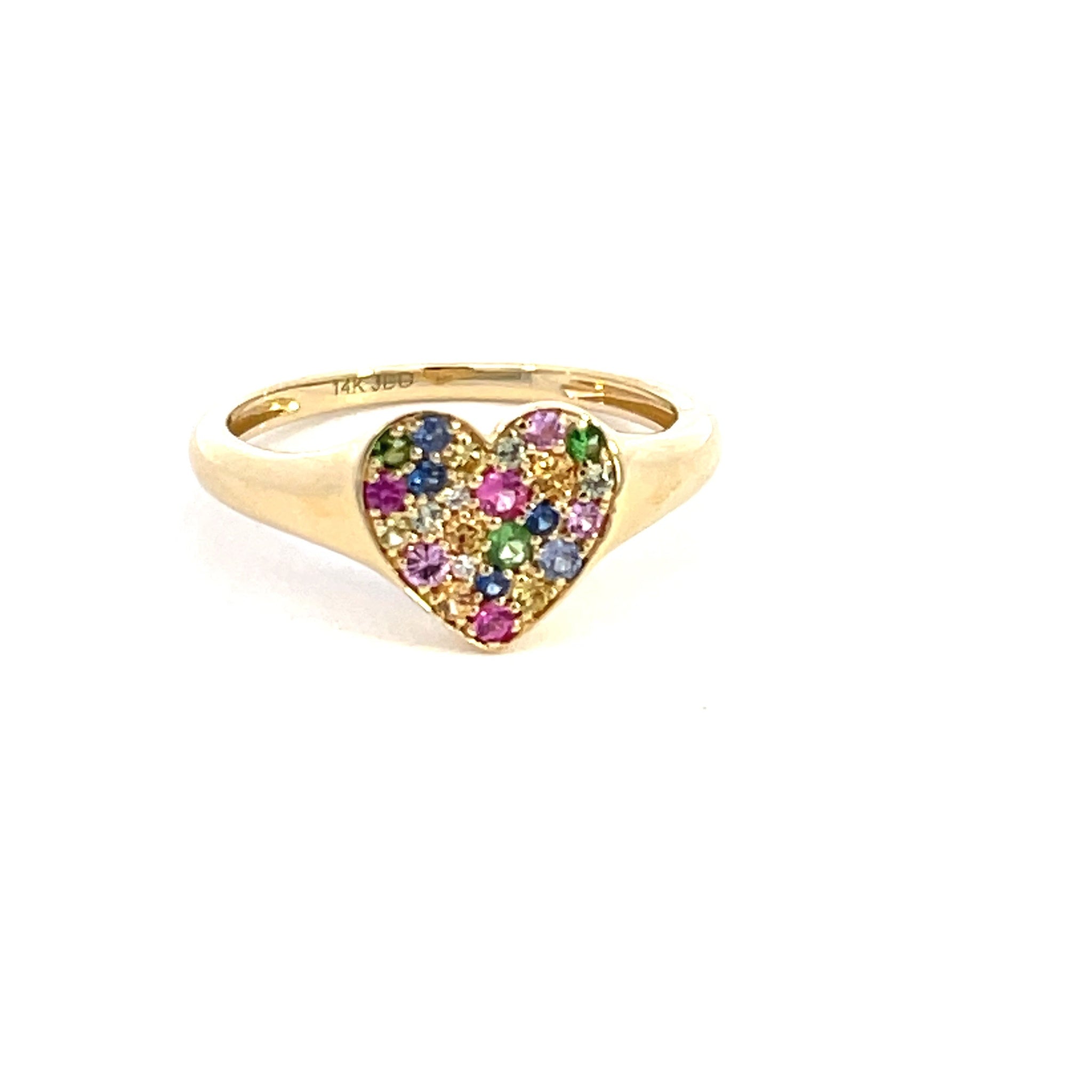 14K Yellow Gold Heart Multi Color Sapphire Ring