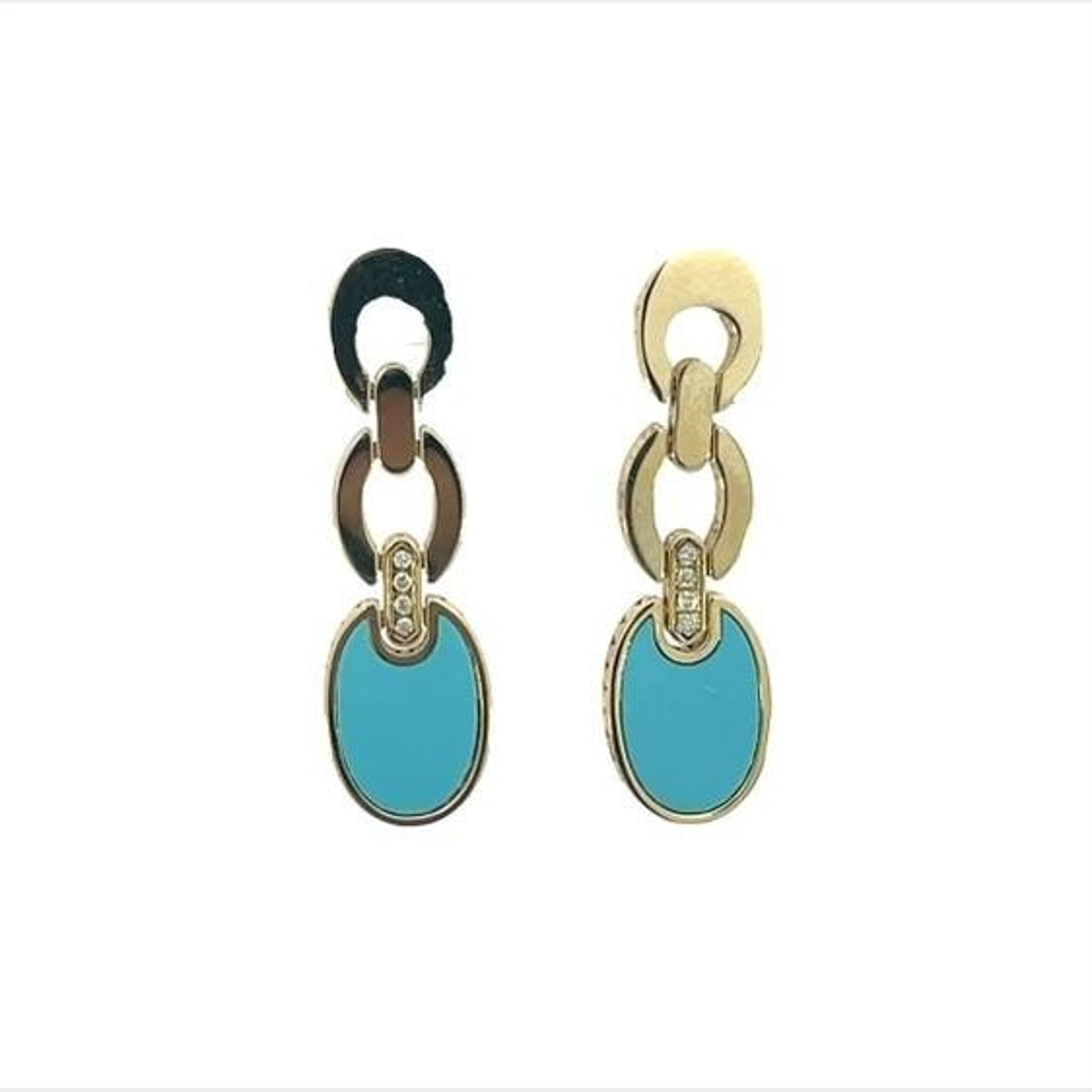14K Yellow Gold Links Turqouise Earring