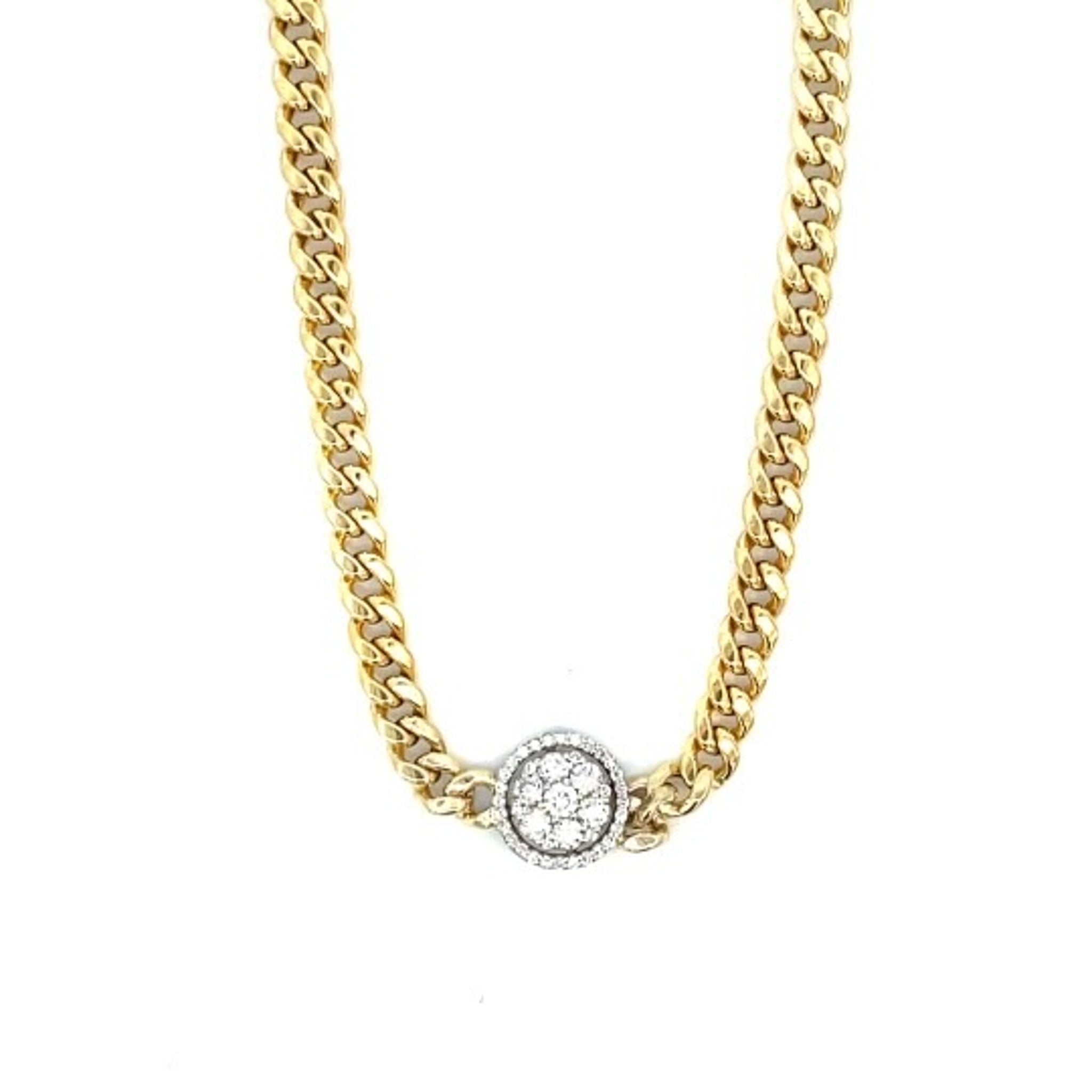 14K Yellow Gold Miami Cuban & Cluster Diamond Necklace