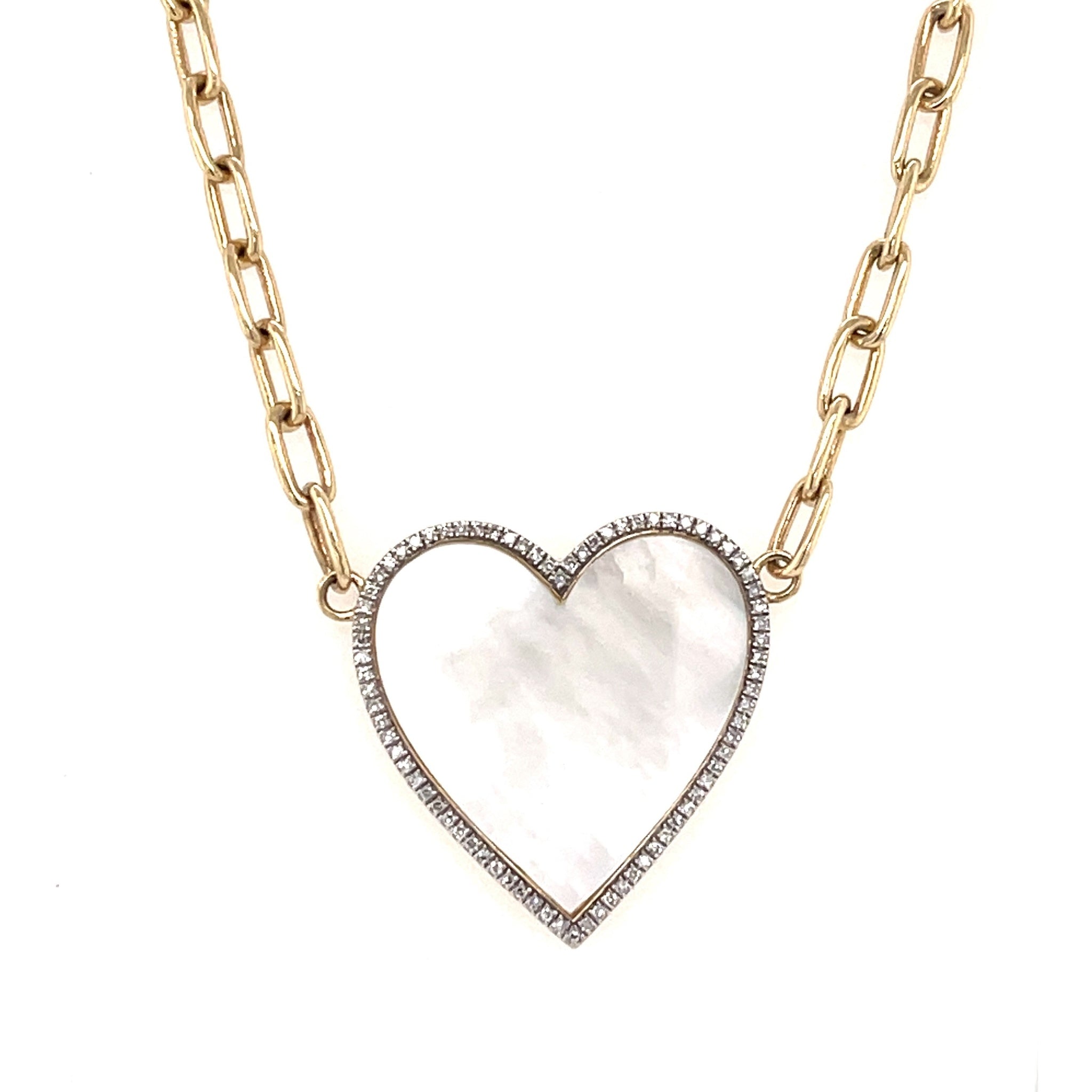 14K Yellow Gold Mother of Pearl Heart Necklace