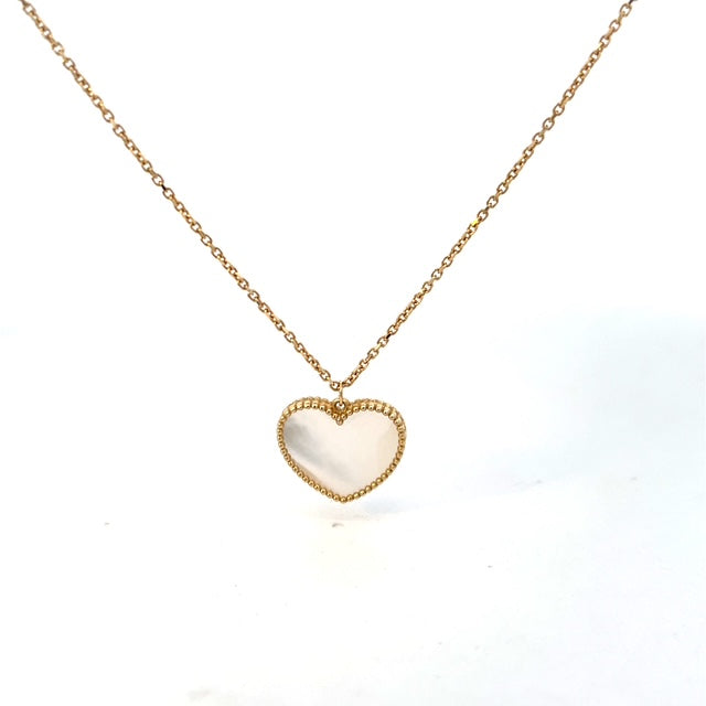 14K Yellow Gold Mother of Pearl Heart Pendant Necklace