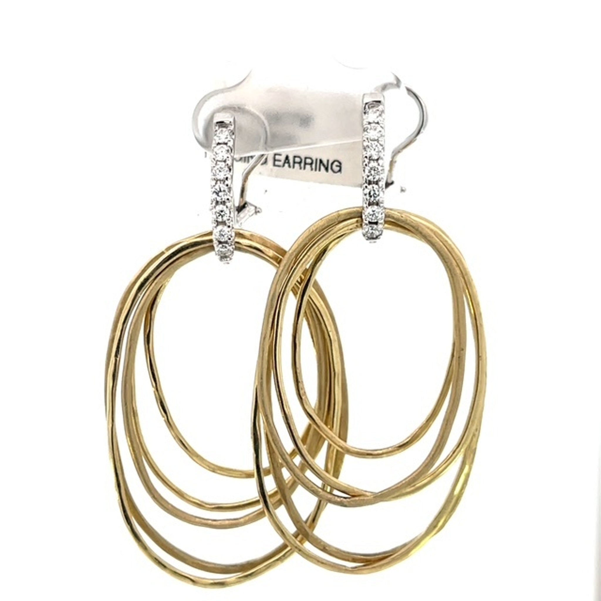 14K Yellow Gold Multi Layer Oval Dangling Earring Omega Backs