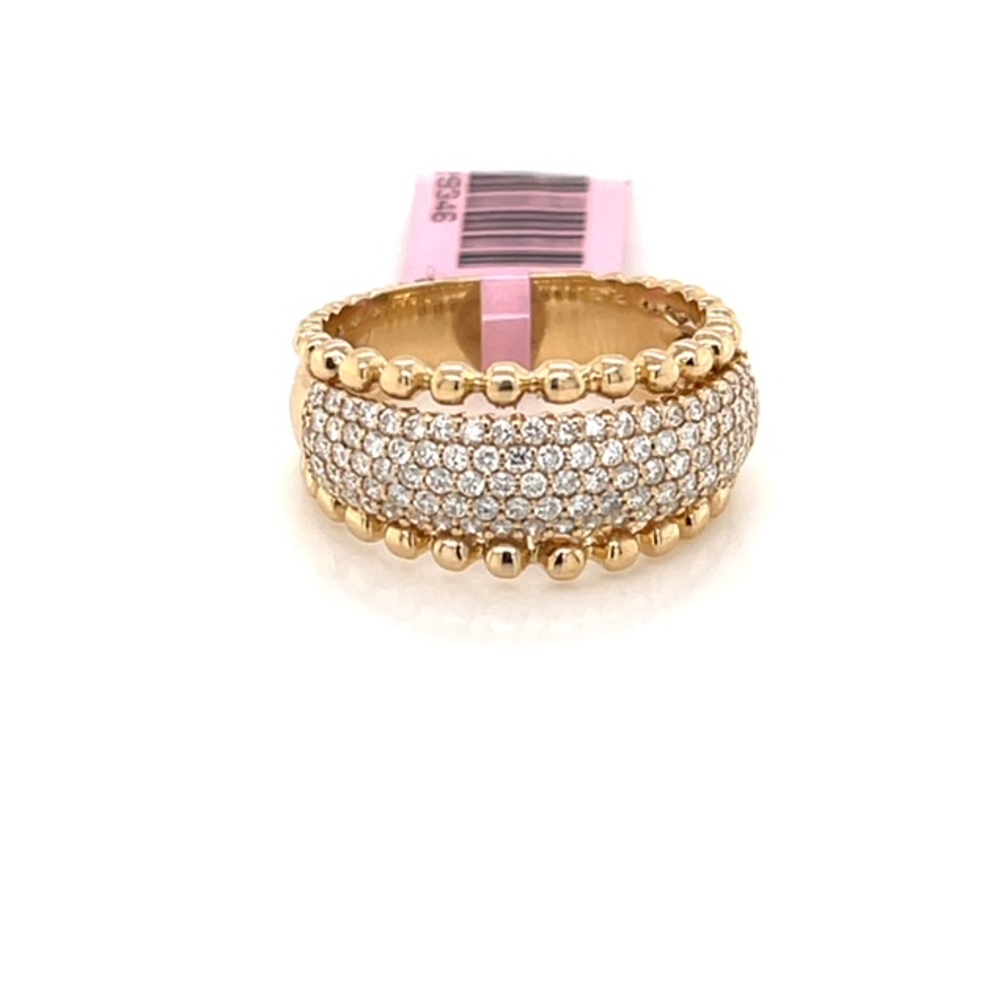 14K Yellow Gold Pave 0.79ctw Diamond & Bead Border Ring