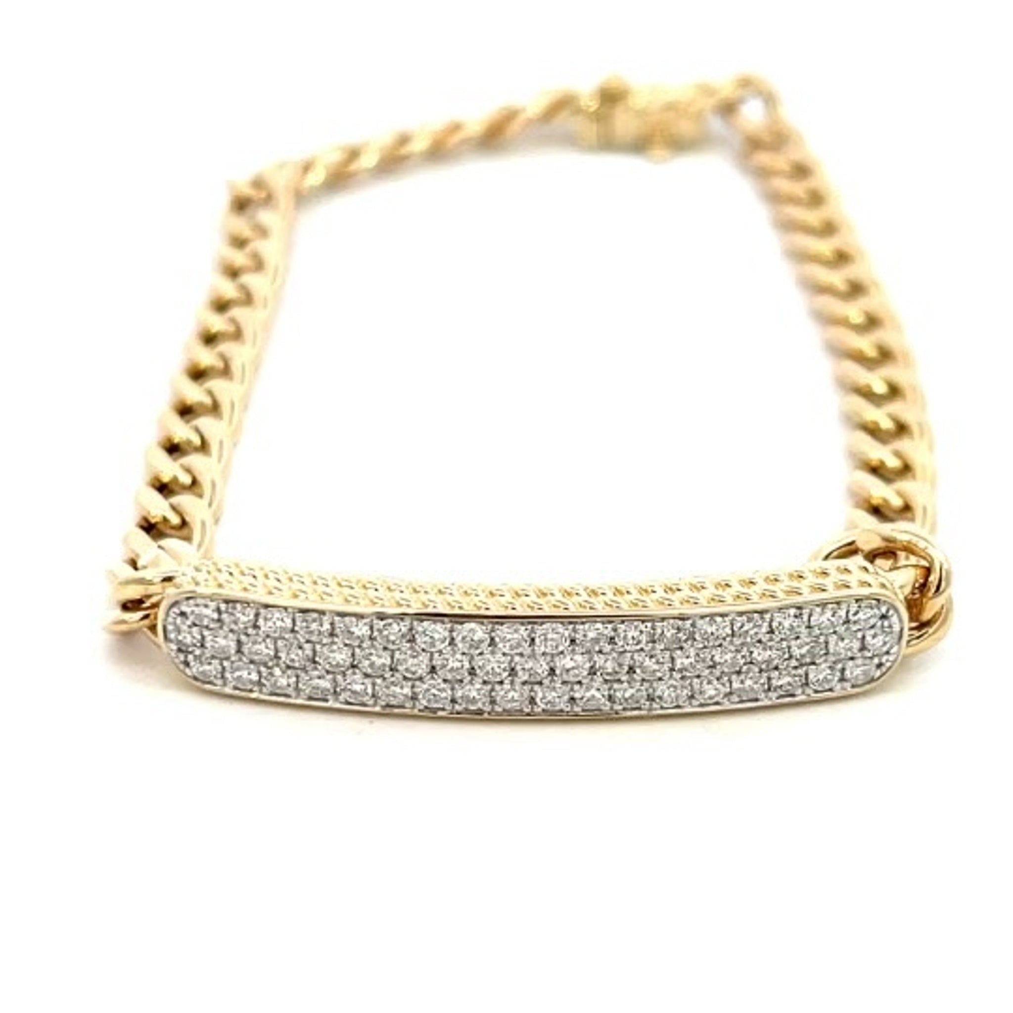 14K Yellow Gold Pave Bar Cuban Bracelet