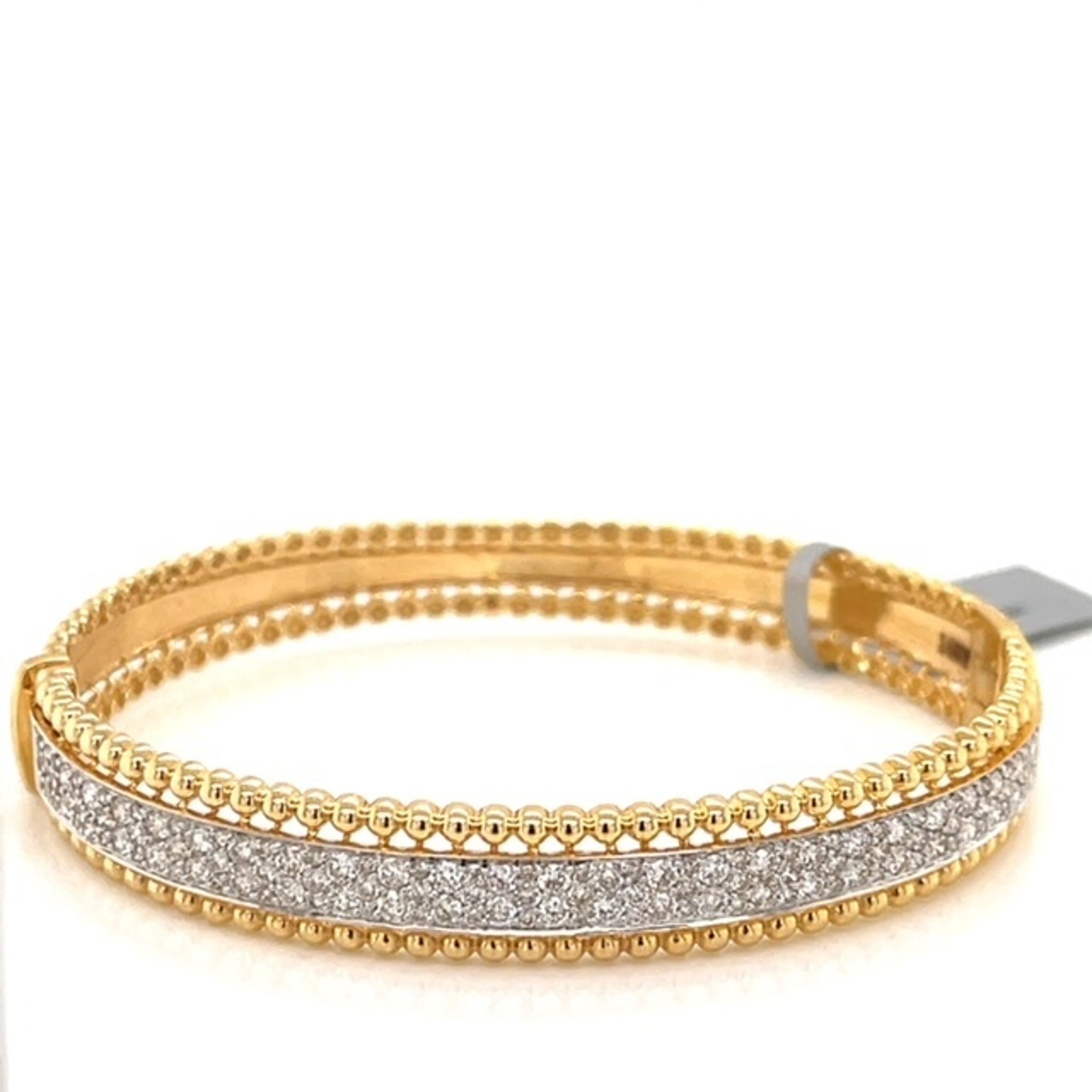 14K Yellow Gold Pave Diamond Beaded Edge Bangle