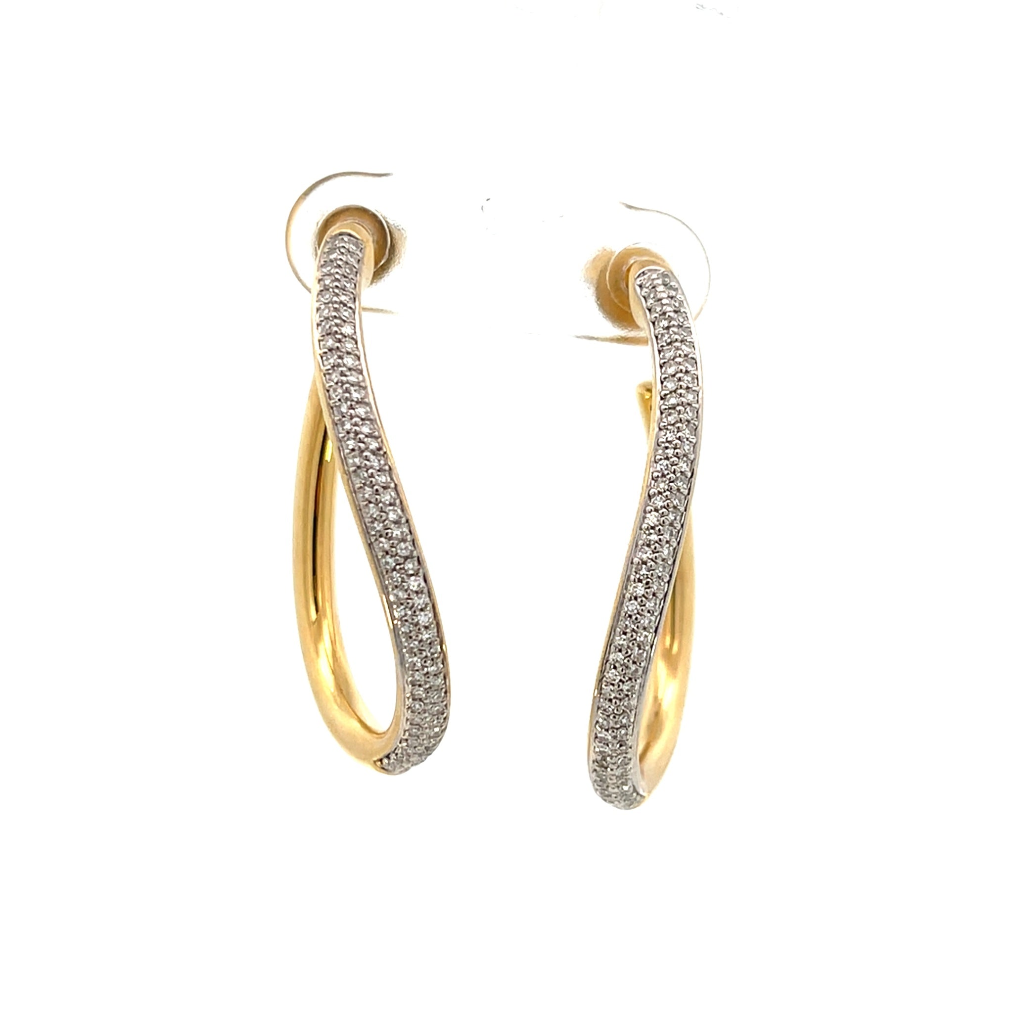 14K Yellow Gold Wavy 1.25ctw Pave Diamond Hoop Earring
