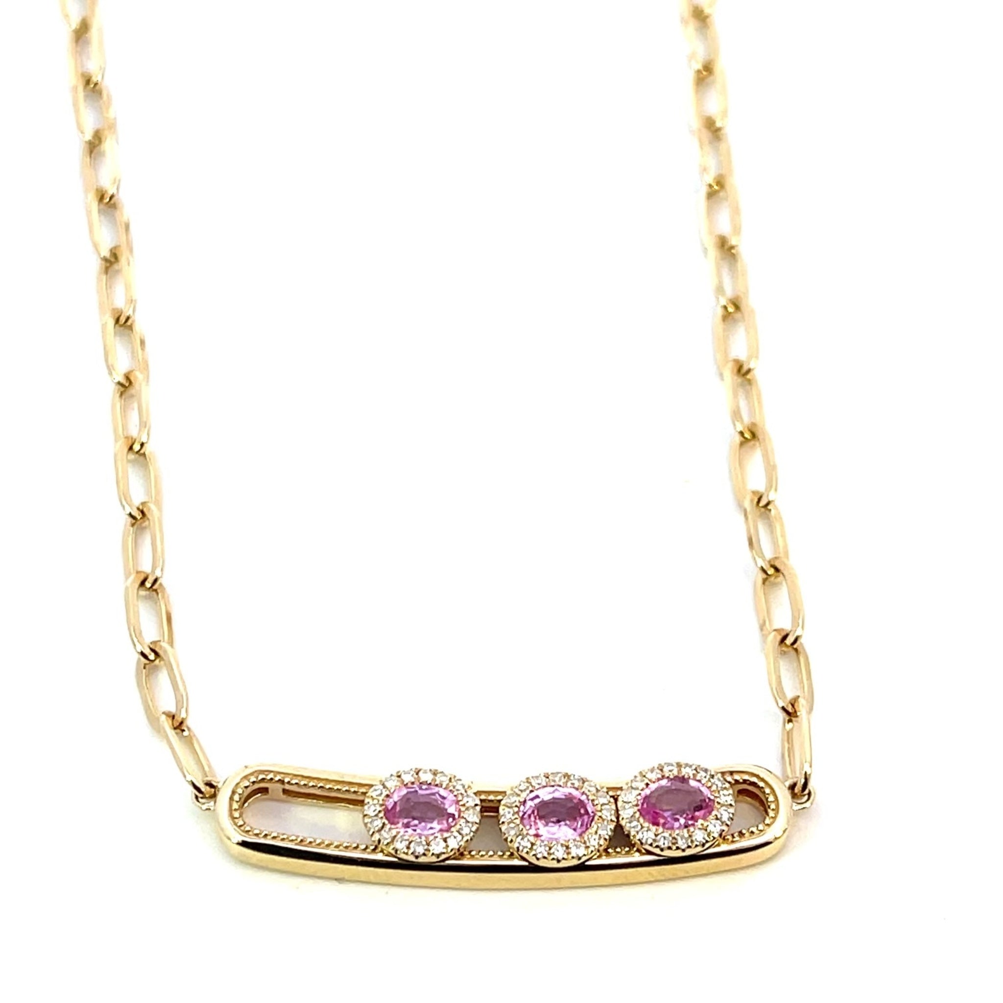 14K Yellow Moving Oval Sapphire Bar Necklace