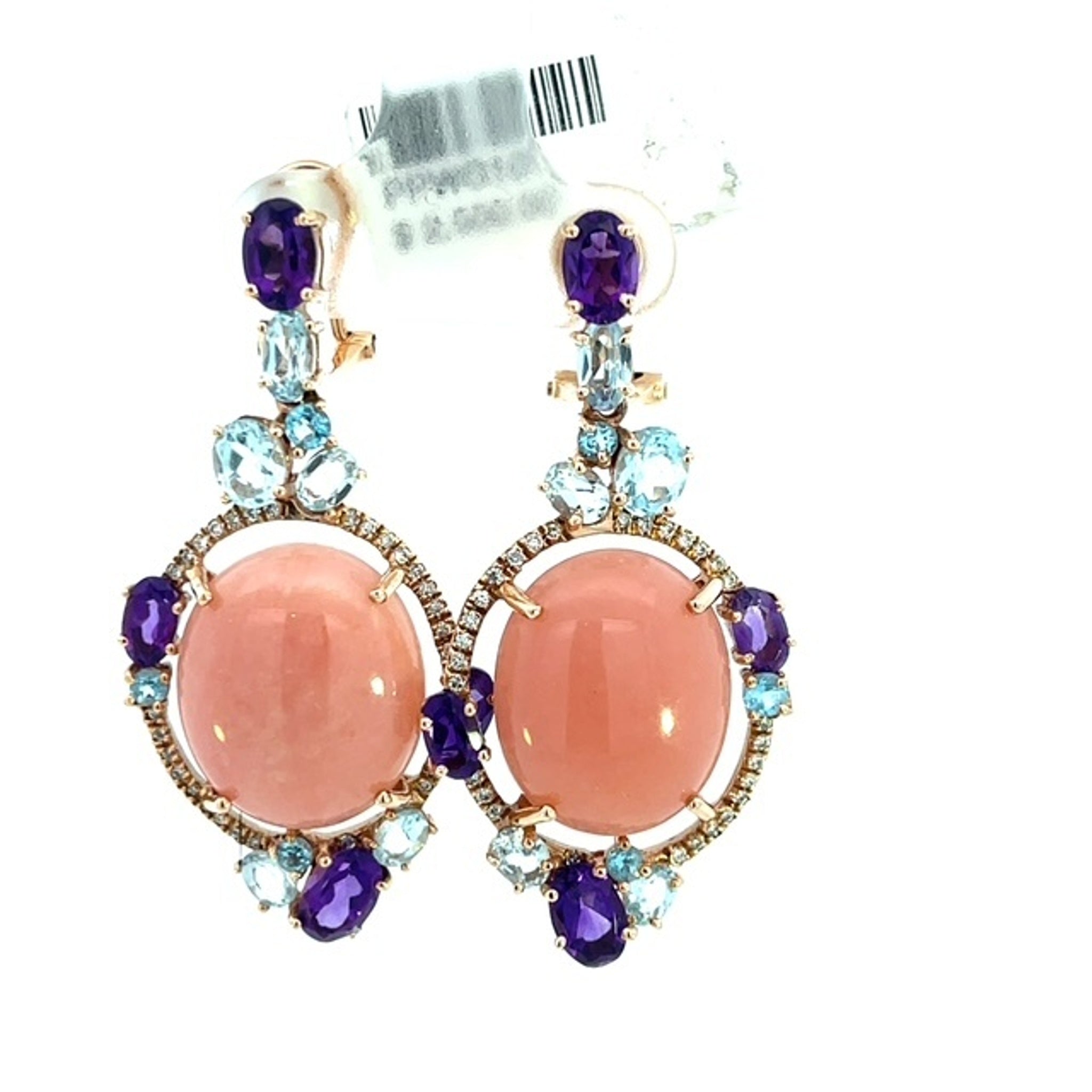18K Rose Gold 0.32ctw Diamond Pink Opal Amethyst, Blue Topaz Earring
