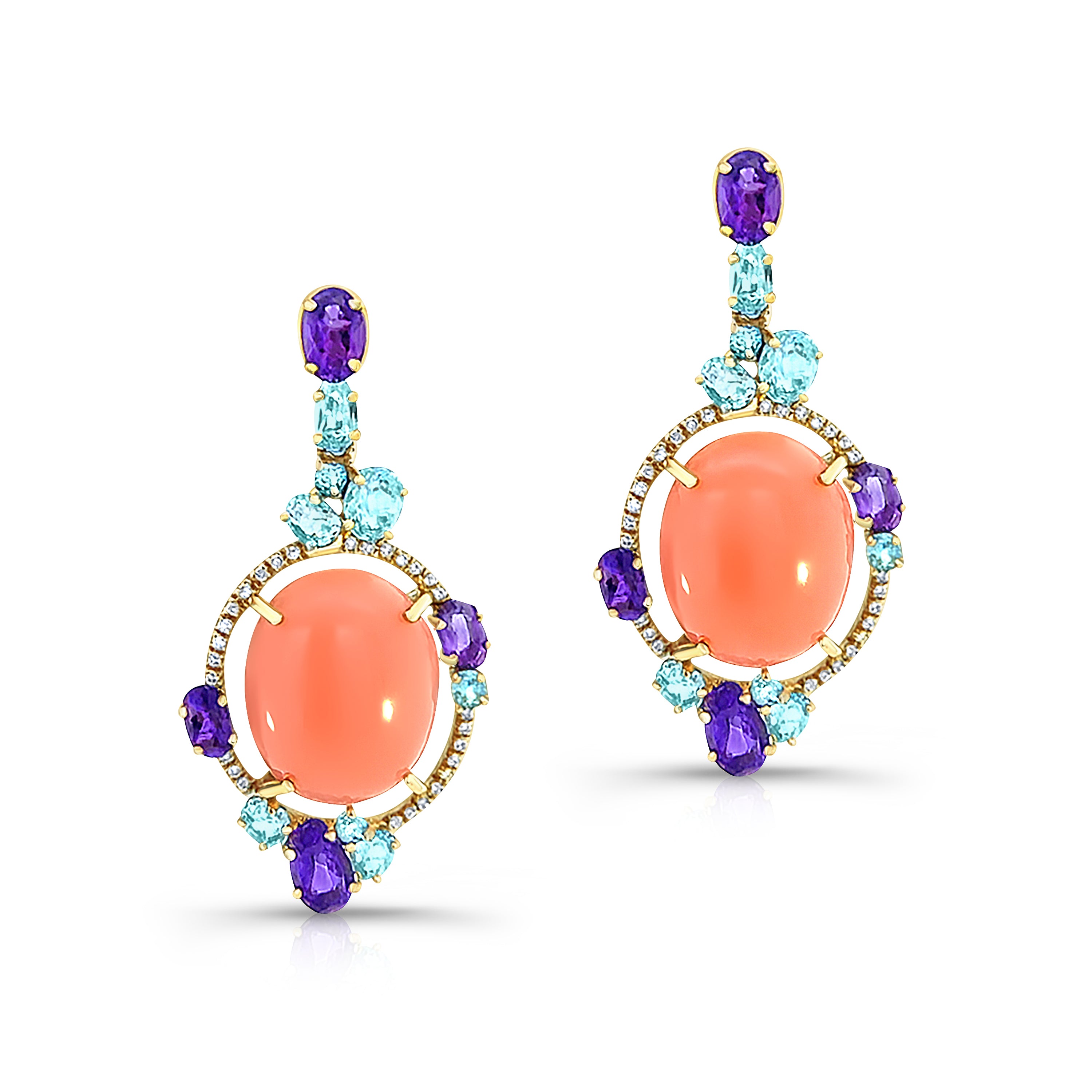 18K Rose Gold 0.32ctw Diamond Pink Opal Amethyst, Blue Topaz Earring