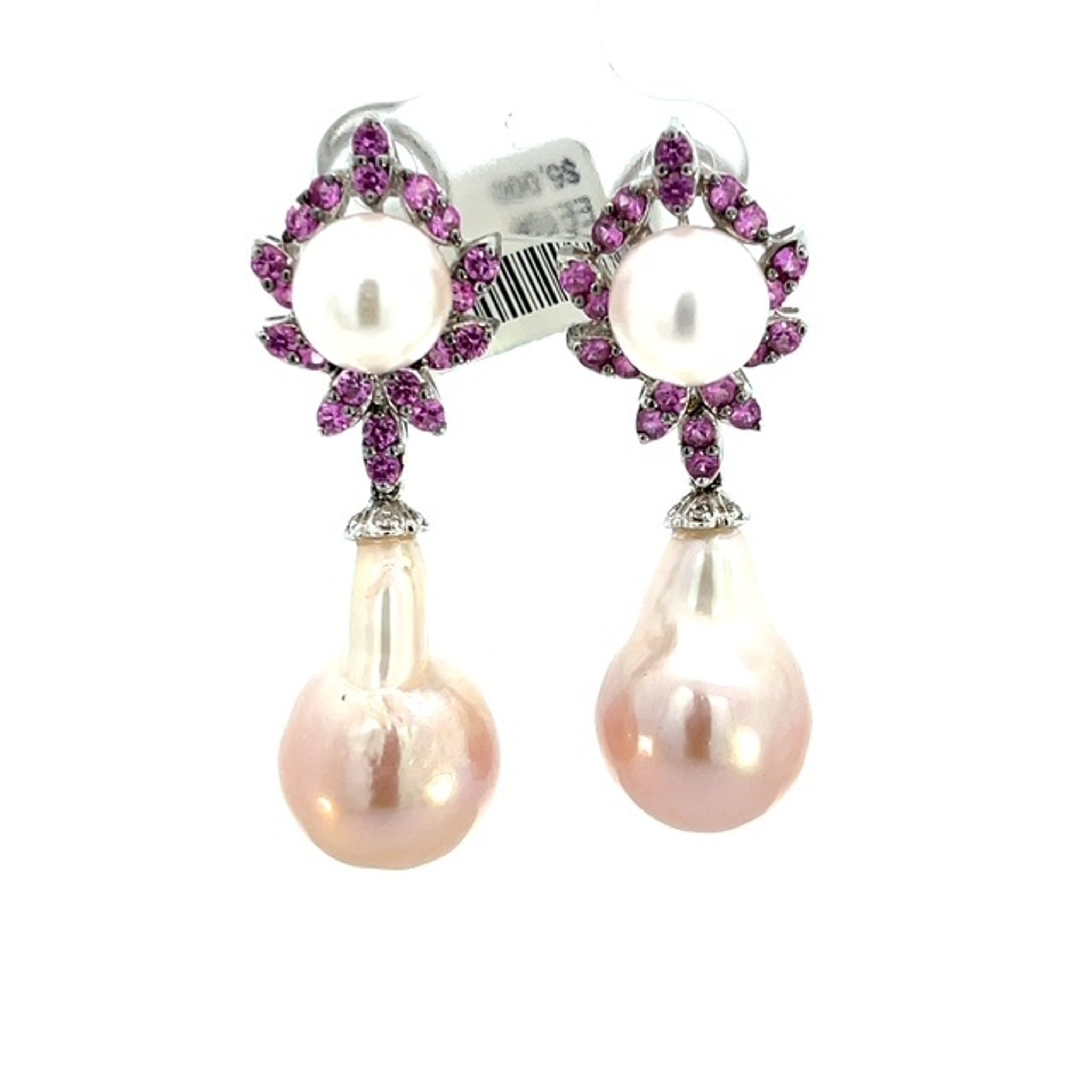 18K White Gold Pearl & Sapphire Earring