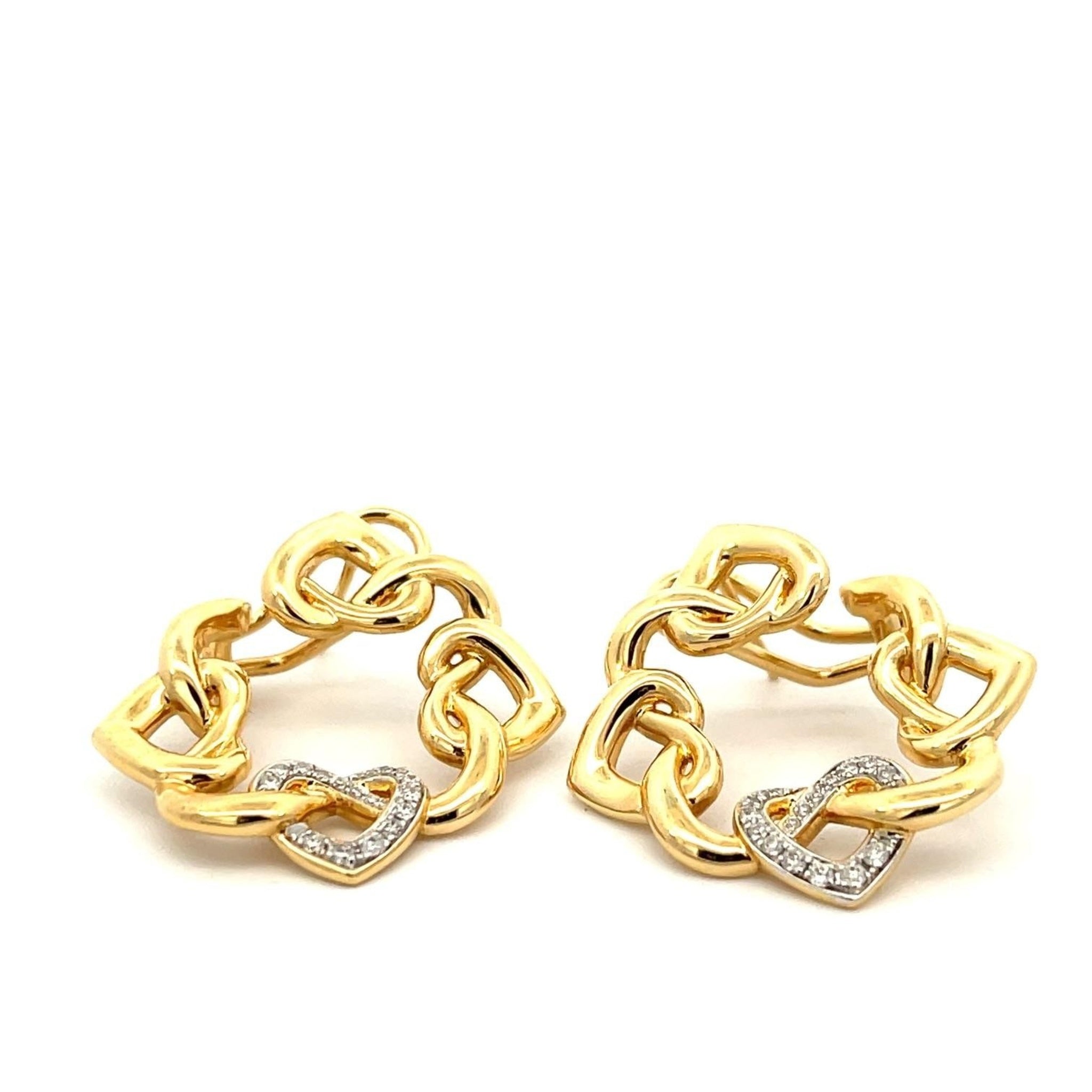 18K Yellow Gold In & Out Style Hearts Earring