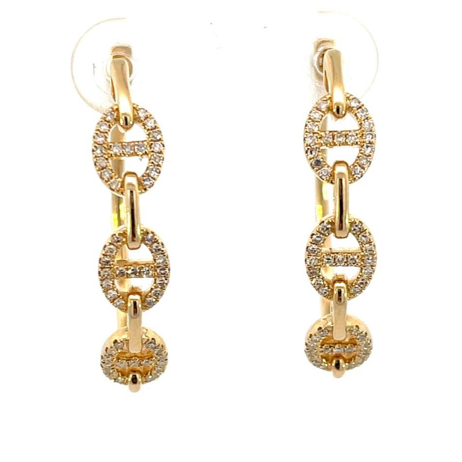 14K YELLOW GOLD MARINER LINK HOOP EARRINGS