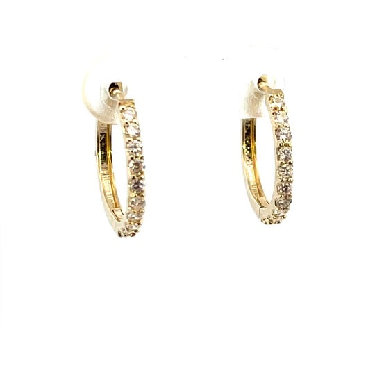 14K YELLOW GOLD DIAMOND HUGGIE HOOP EARRINGS