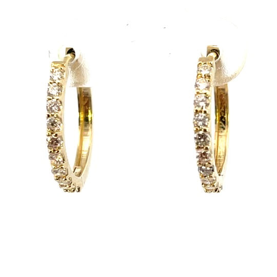14K YELLOW GOLD DIAMOND HUGGIE HOOP EARRINGS