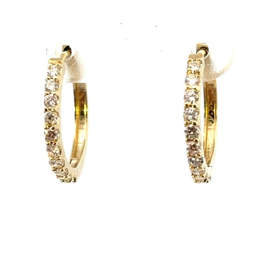 14K YELLOW GOLD DIAMOND HUGGIE HOOP EARRINGS