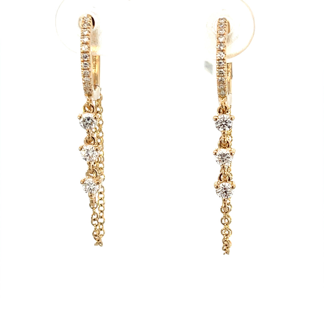 Chain & Diamond Hanging with Hoop on Top Earrings