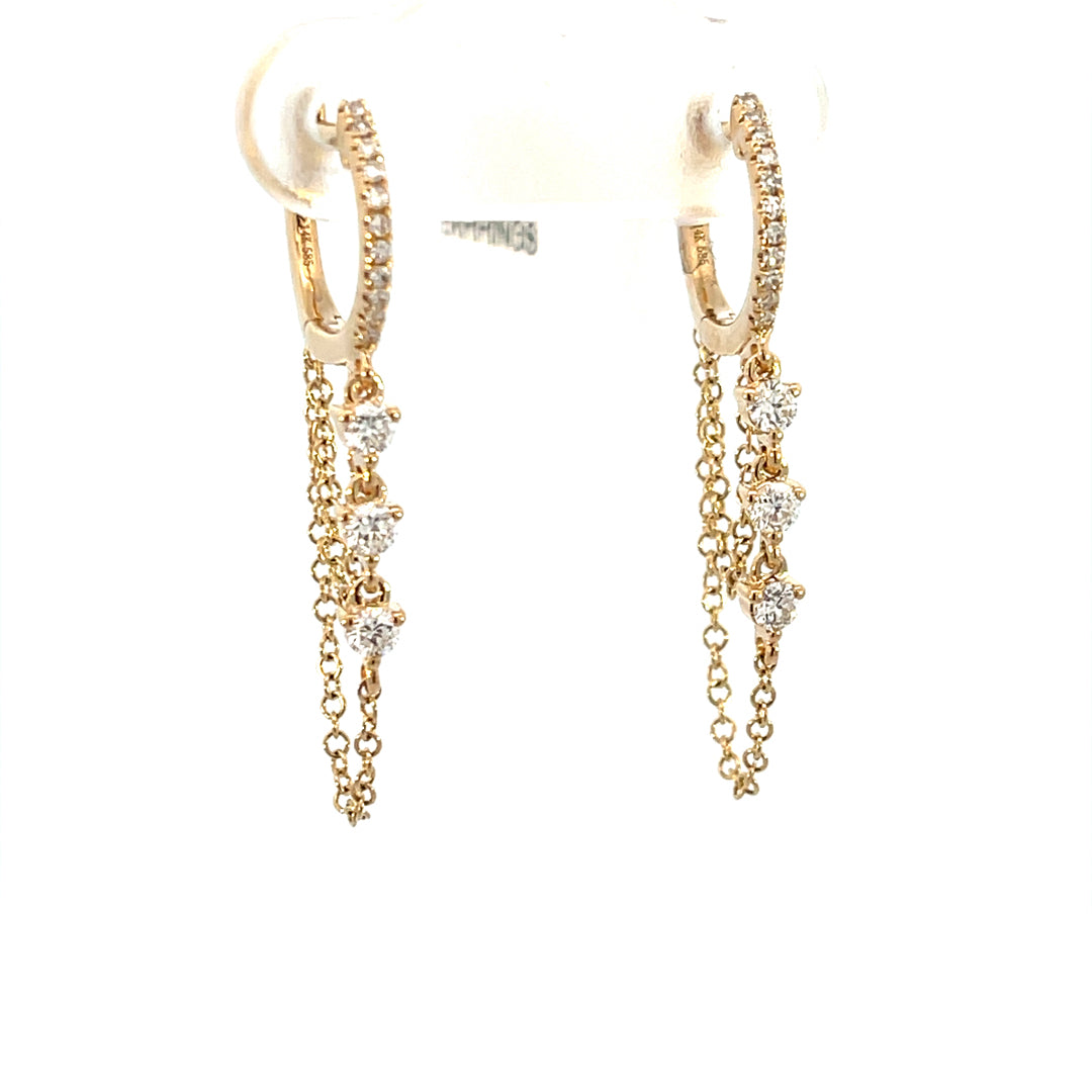 Chain & Diamond Hanging with Hoop on Top Earrings
