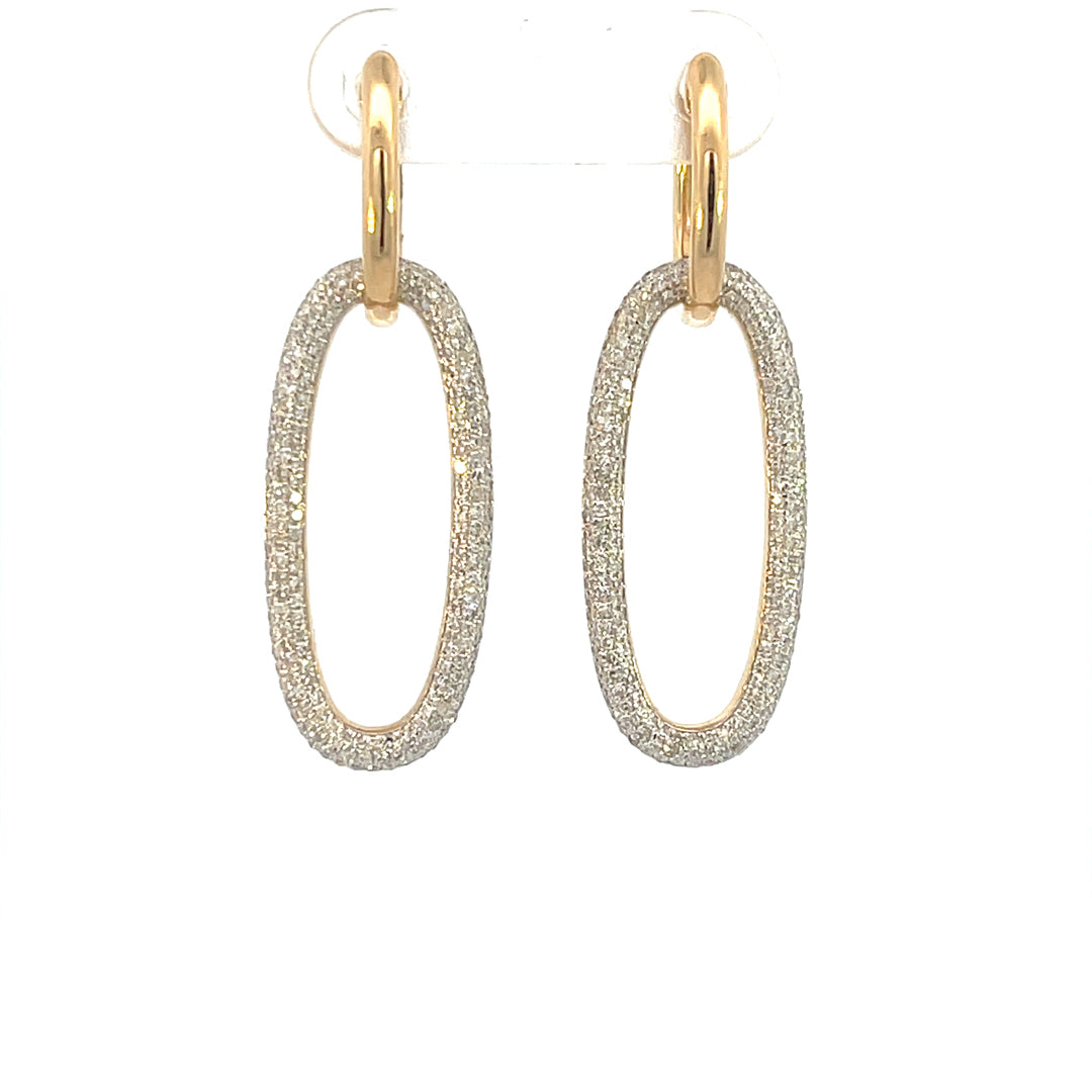 14K YELLOW GOLD PAVED DIAMOND OVAL SHAPE DROP EARRING