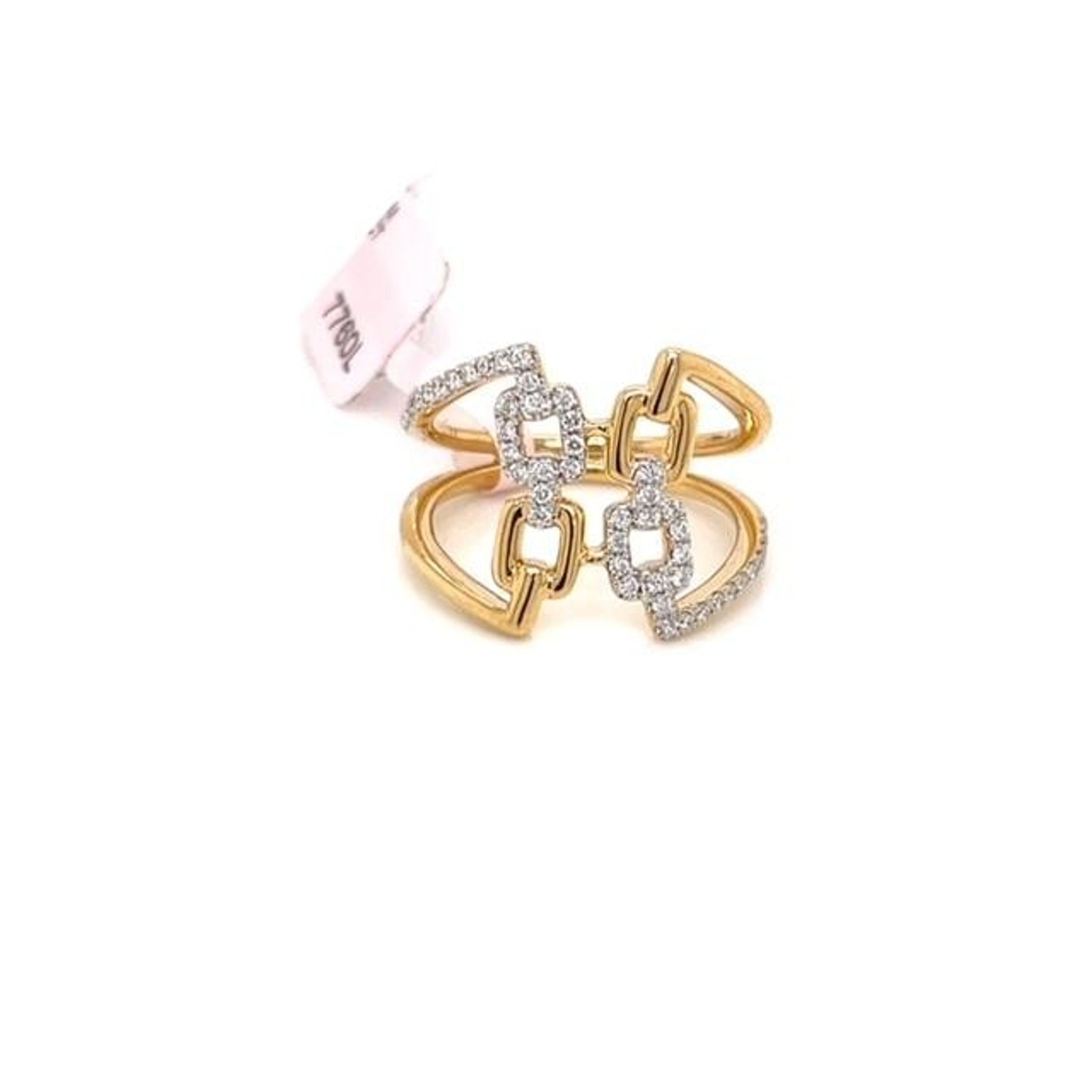 Chain-Link Double Band Diamond Ring in 14K Yellow Gold