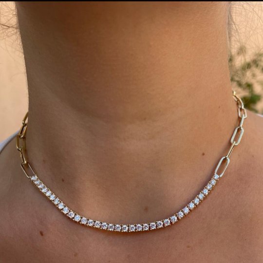Diamond Tennis PaperClip Chain Necklace