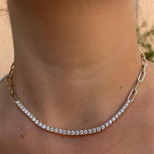 Diamond Tennis PaperClip Chain Necklace