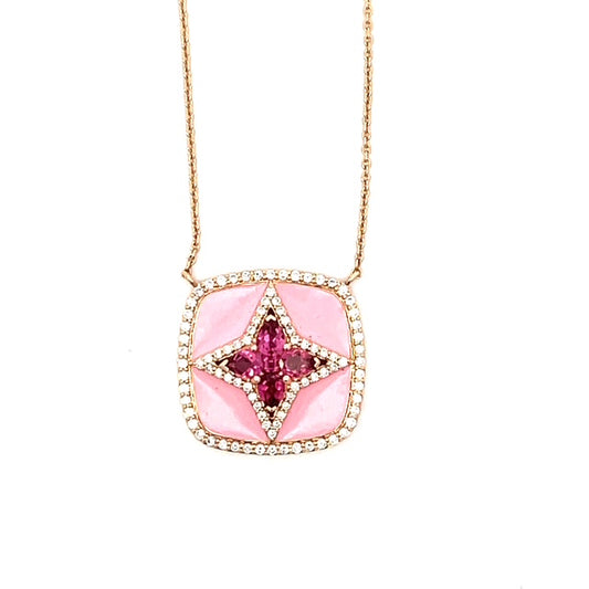 Pink Enamel & Pink Sapphire Pendant Necklace