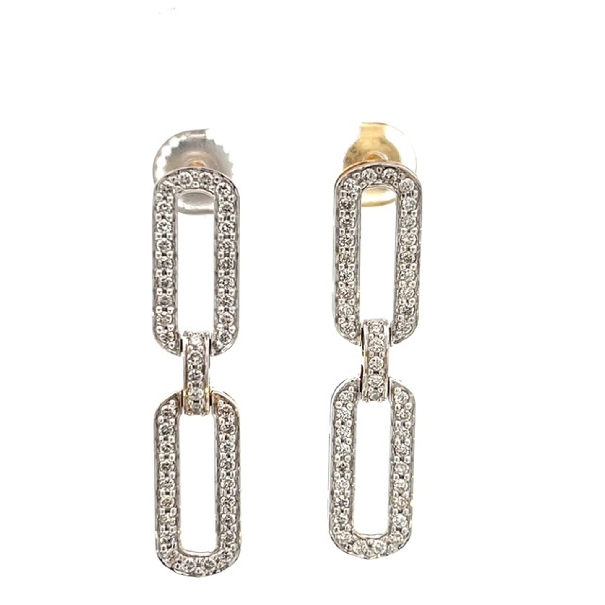 Pave Diamond 0.68ctw Paper Clip Link Drop Earring in 14K Yellow Gold