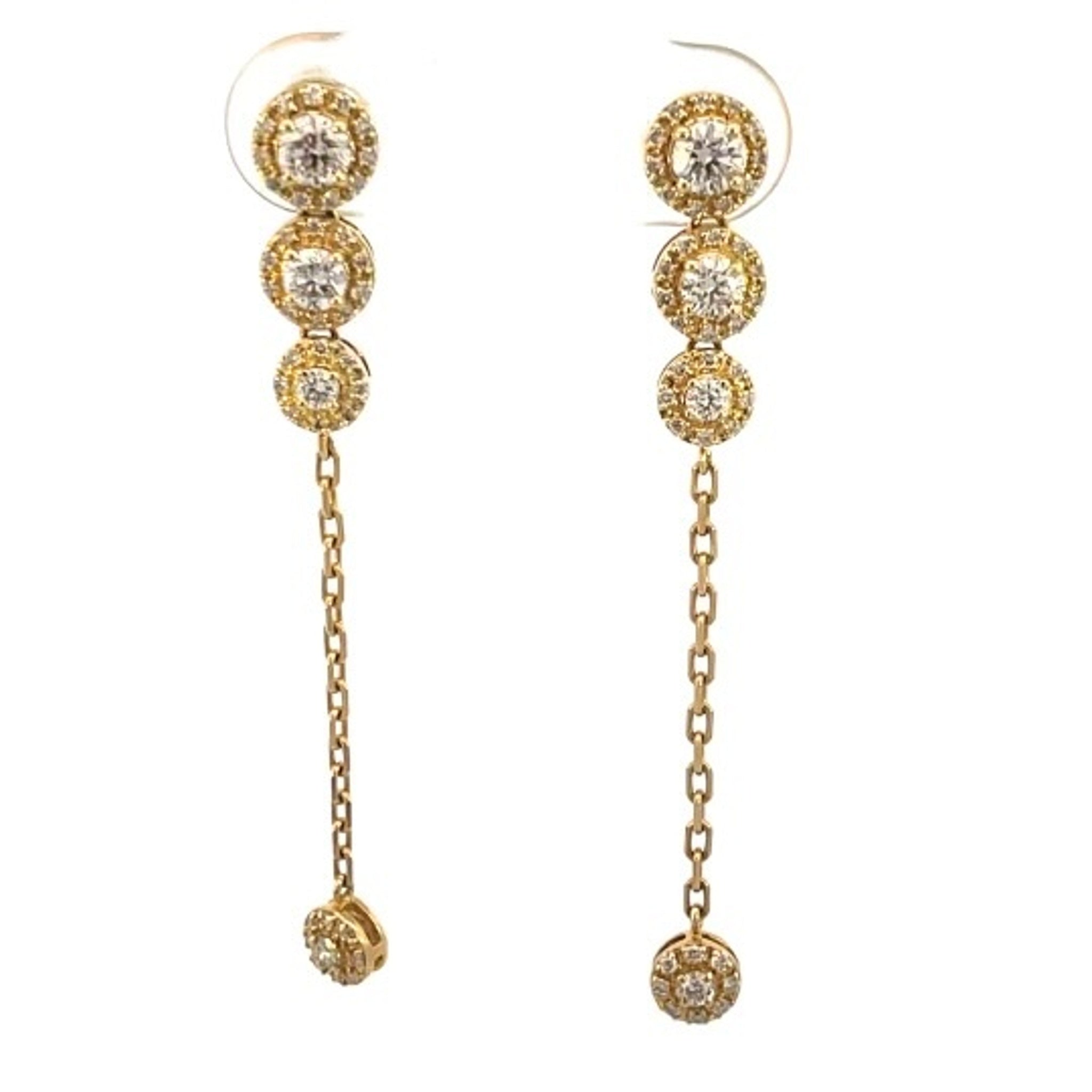 Round Pave Diamond 0.71ctw & Chain Linear Drop Earring in 14K Yellow Gold