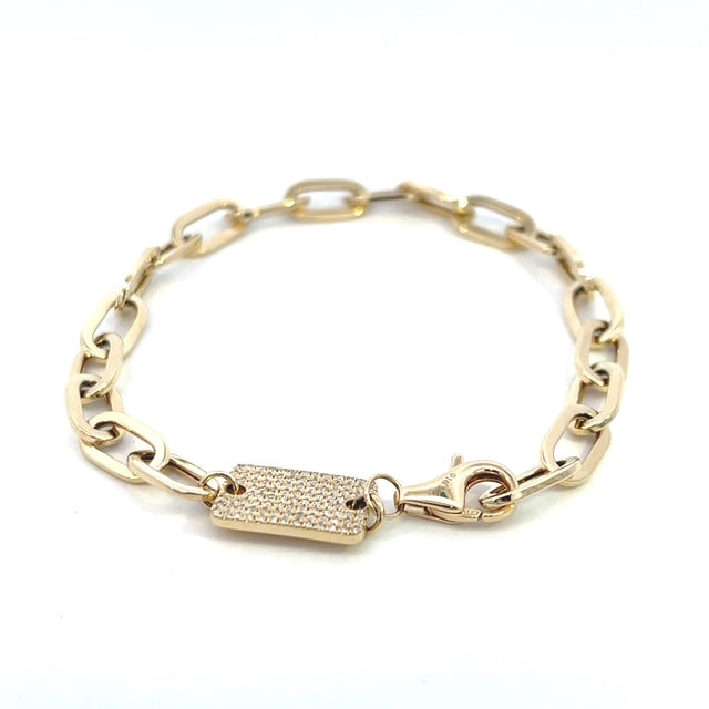 Paper Clip with Diamond Paved Bar Bracelet