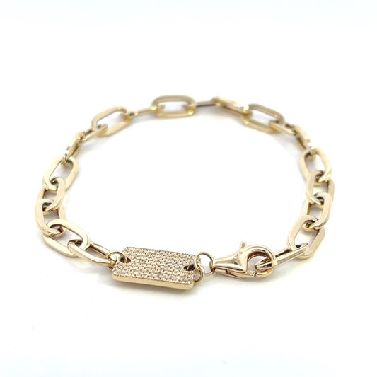 Paper Clip with Diamond Paved Bar Bracelet