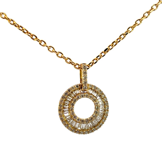 Round Pendant Clustered with Baguette Diamonds