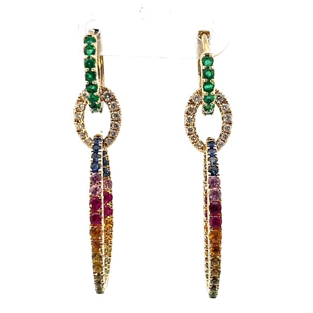 Multi Color Sapphire & Diamonds Hanging Earrings
